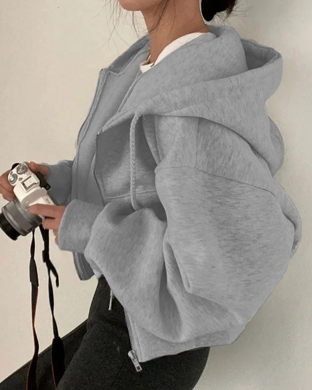 Creamtopmall Hip-hop Style Short Loose Solid Color Hoodie