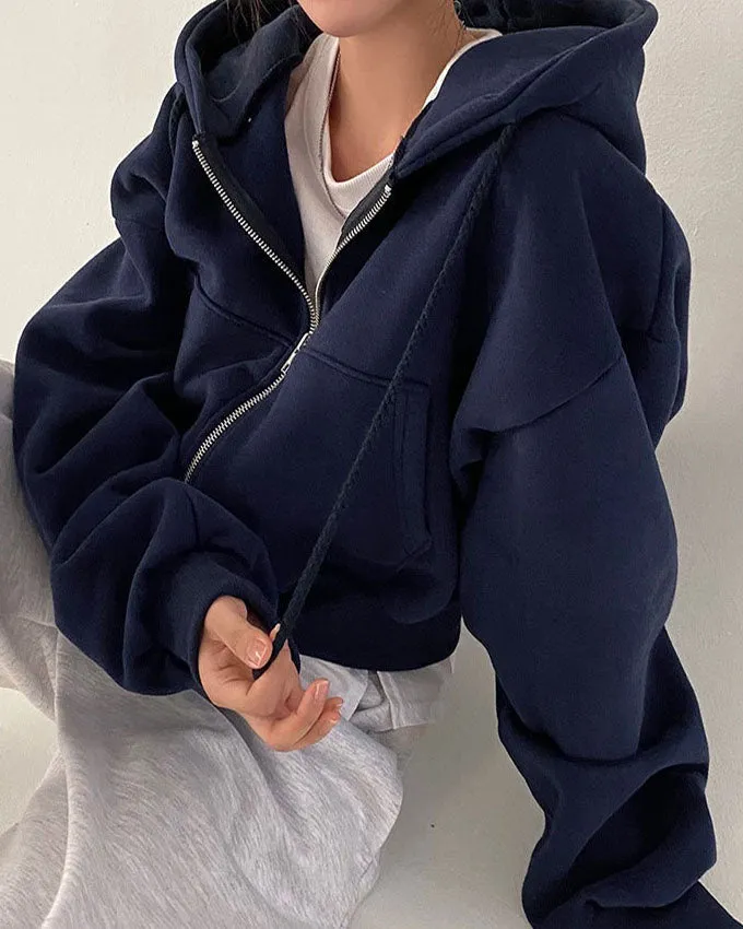 Creamtopmall Hip-hop Style Short Loose Solid Color Hoodie