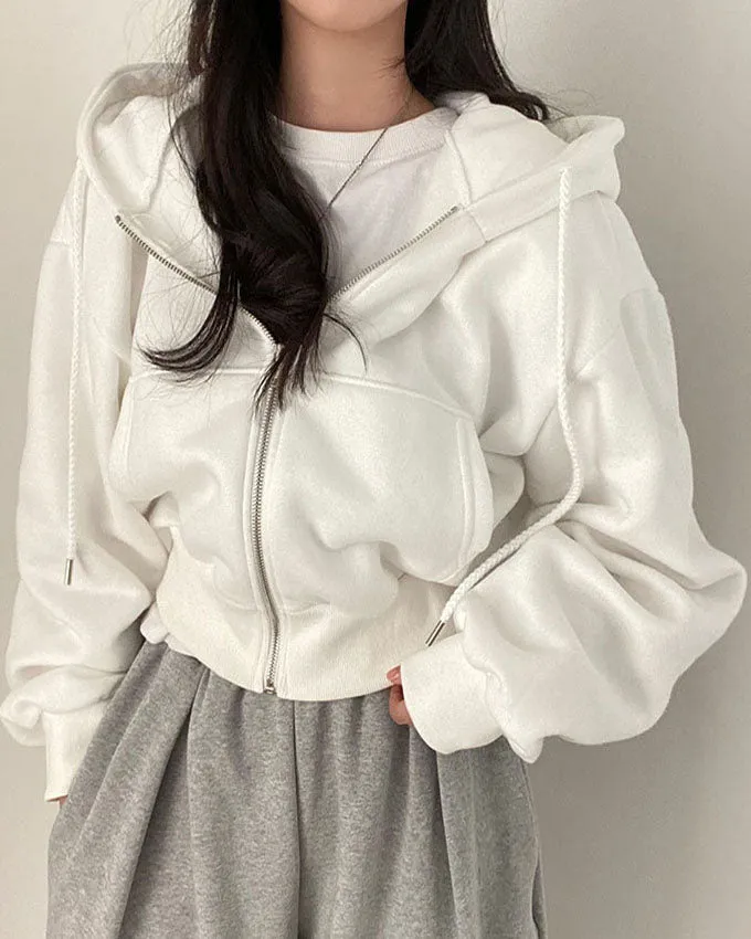 Creamtopmall Hip-hop Style Short Loose Solid Color Hoodie