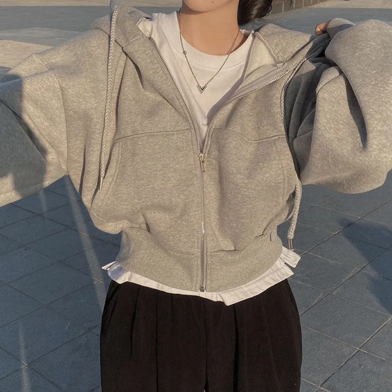 Creamtopmall Hip-hop Style Short Loose Solid Color Hoodie