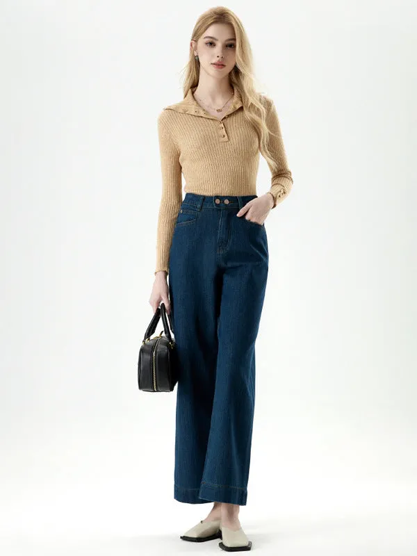 Cropped Straight Leg Jeans in Blue | High Waist Soft Tencel Denim