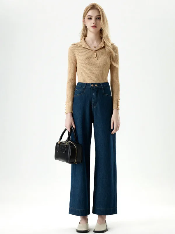 Cropped Straight Leg Jeans in Blue | High Waist Soft Tencel Denim