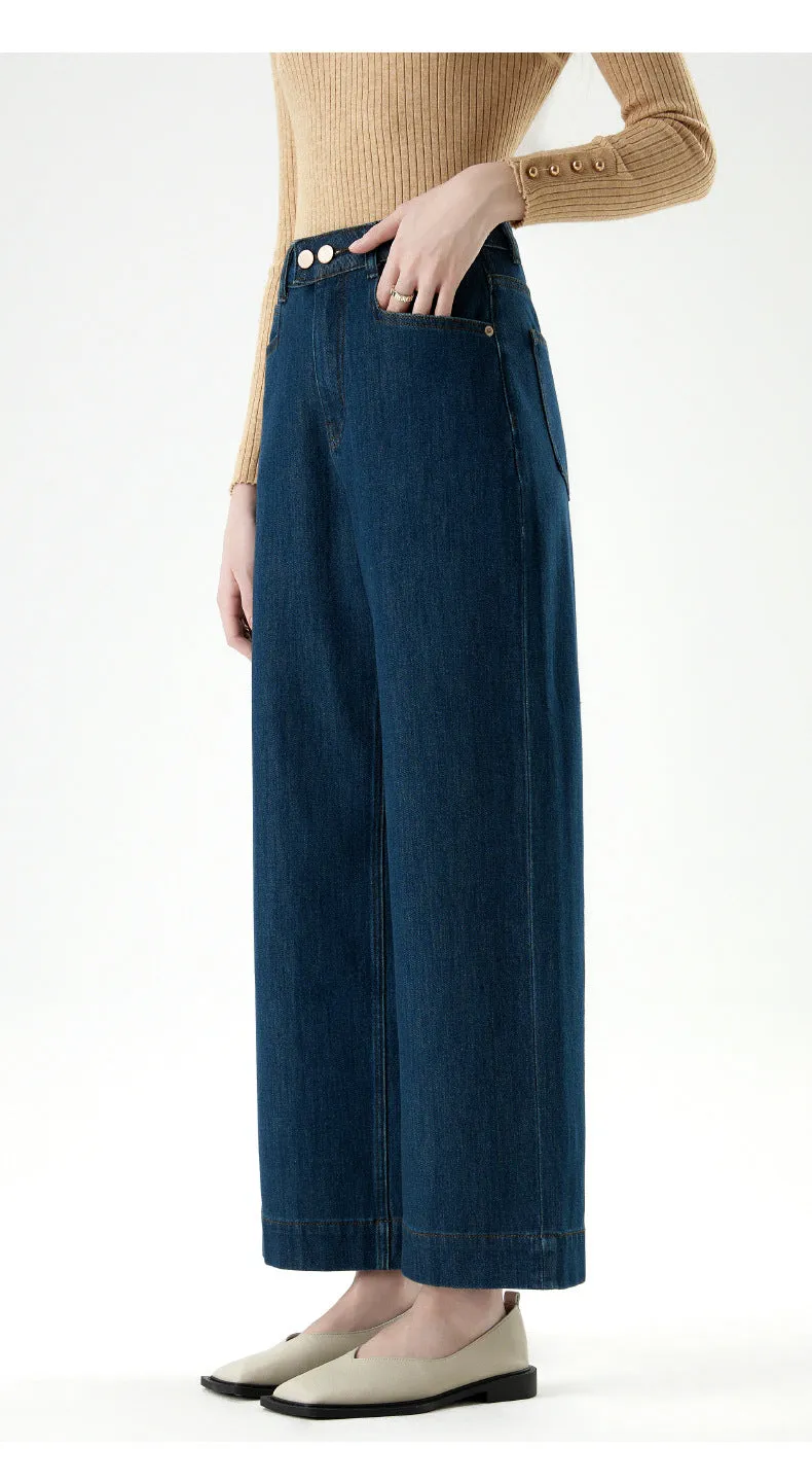 Cropped Straight Leg Jeans in Blue | High Waist Soft Tencel Denim