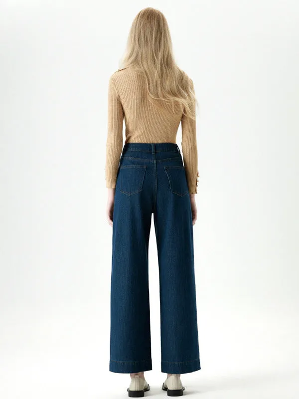 Cropped Straight Leg Jeans in Blue | High Waist Soft Tencel Denim