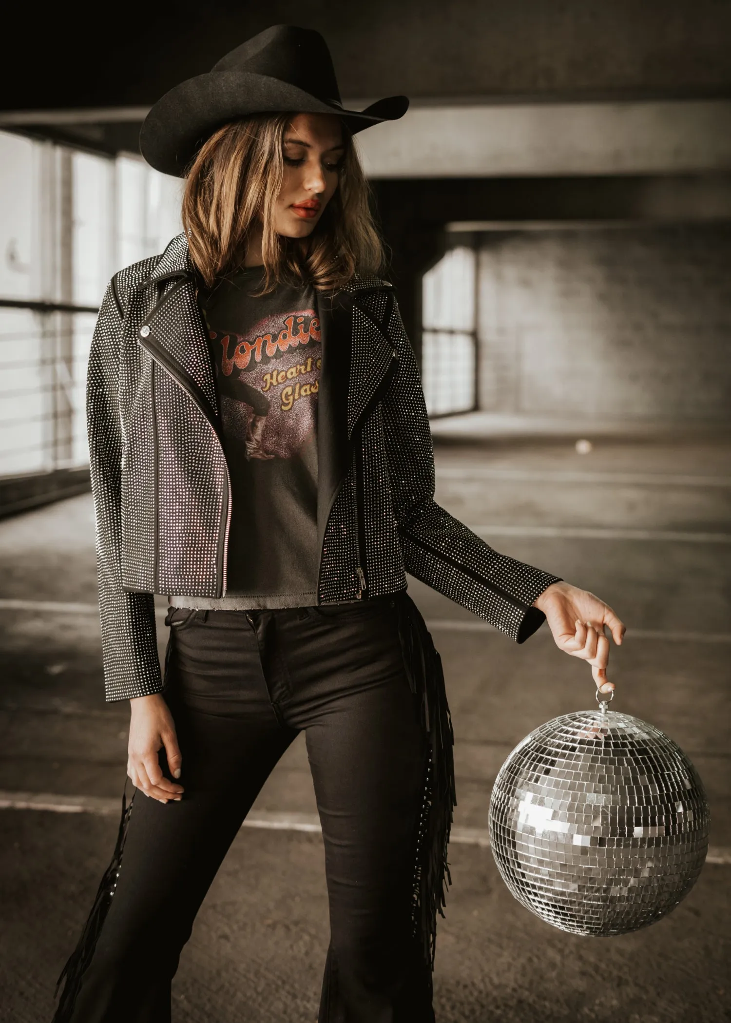 Crystal Studded Stretch Zip Up Moto Jacket