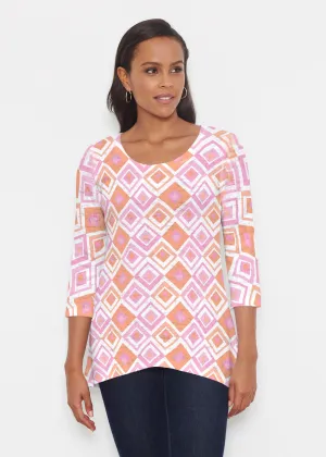 Cubed Pink (7809) ~ Katherine Hi-Lo Thermal Tunic