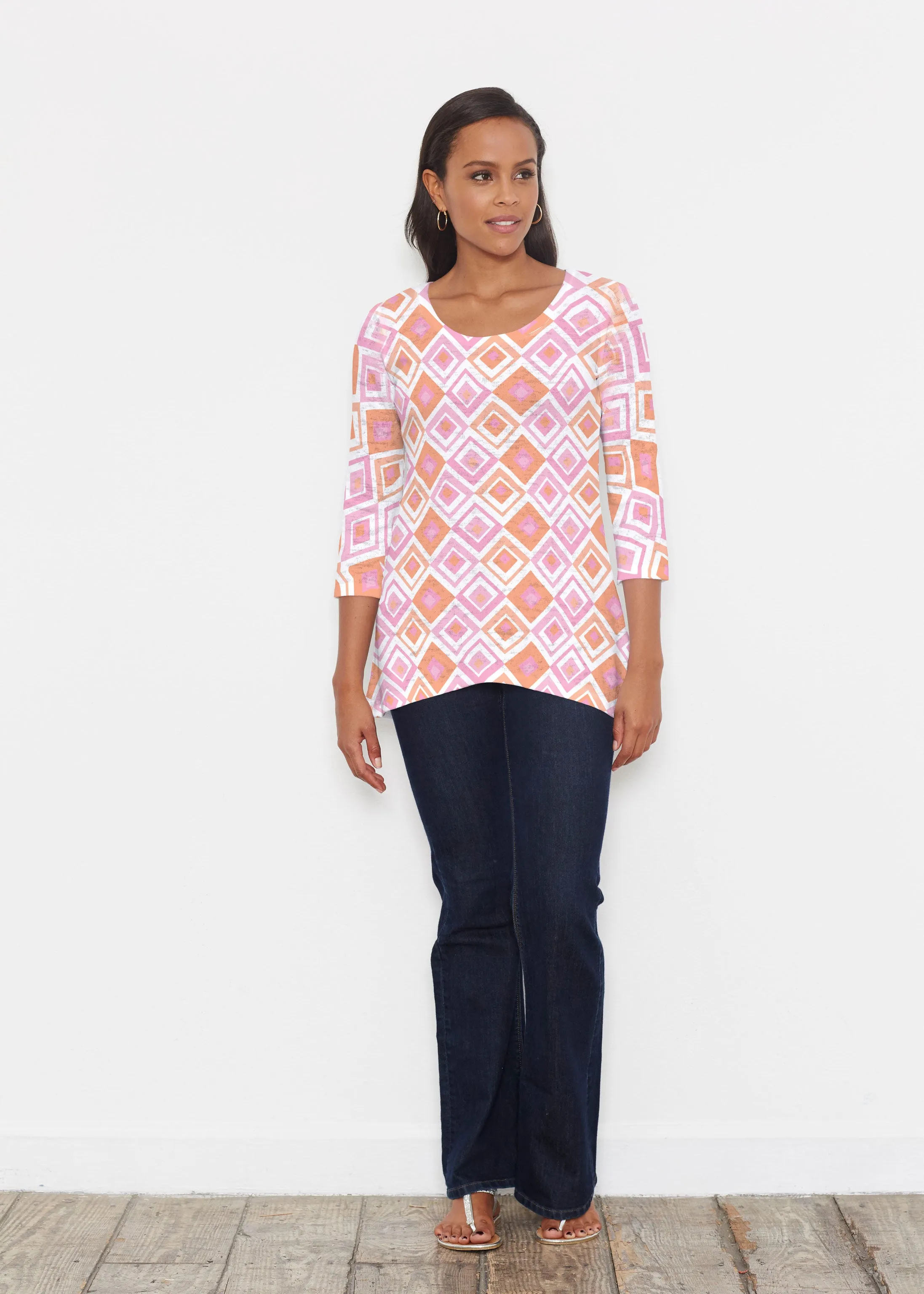 Cubed Pink (7809) ~ Katherine Hi-Lo Thermal Tunic