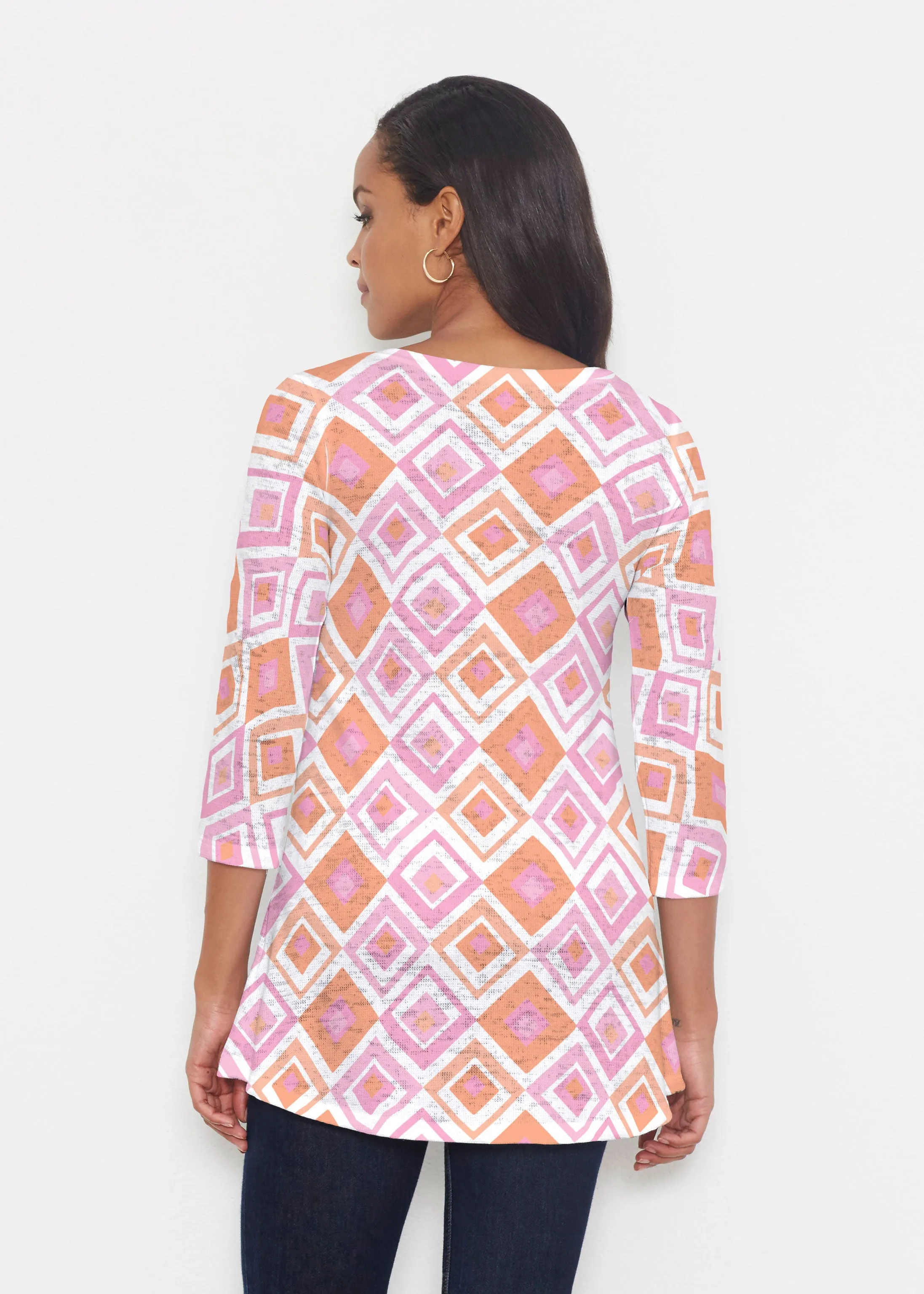 Cubed Pink (7809) ~ Katherine Hi-Lo Thermal Tunic