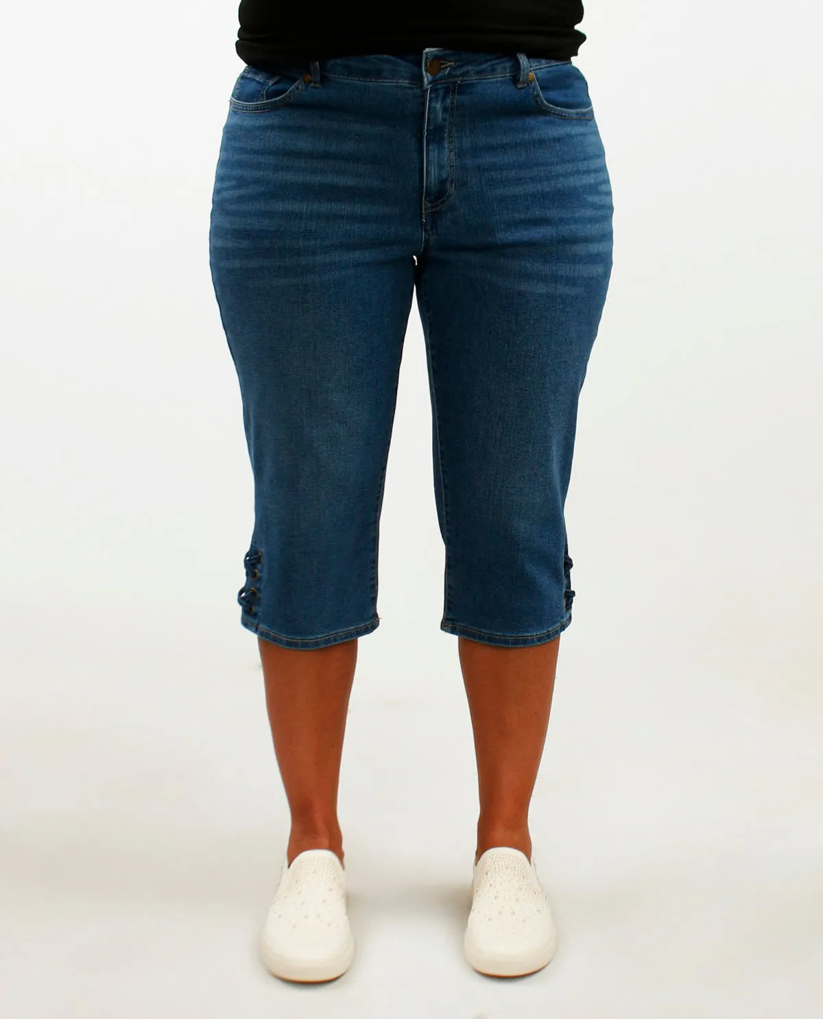 D Jeans Plus Recycle Lace Hem Denim Capri
