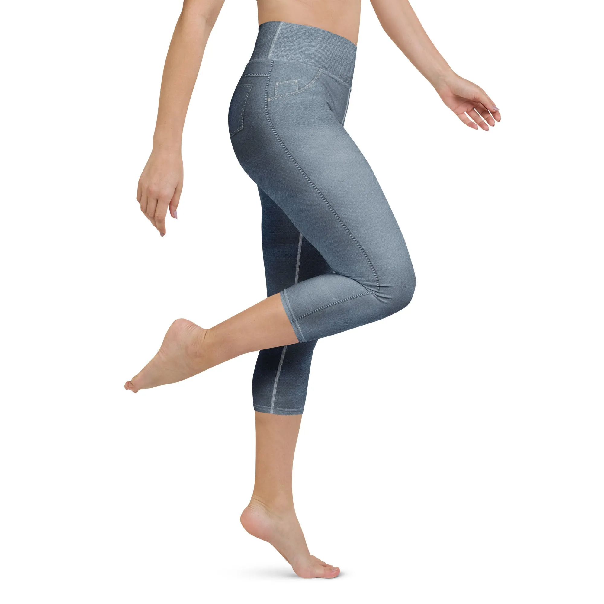 Denim Jeans Style Print Yoga Capris