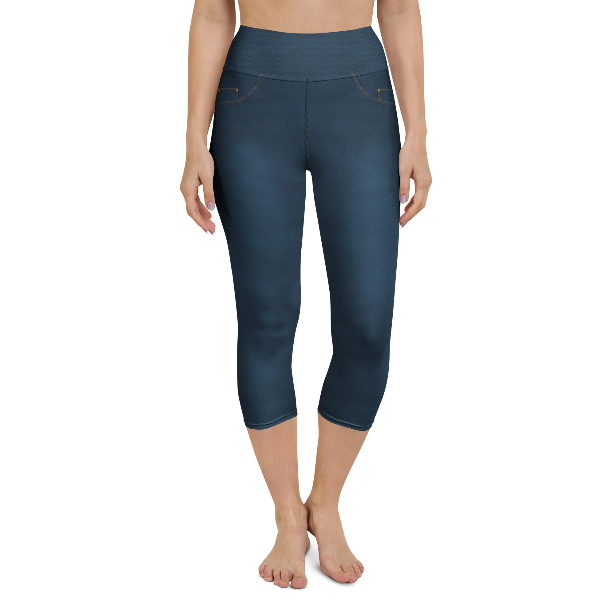 Denim Jeans Style Print Yoga Capris