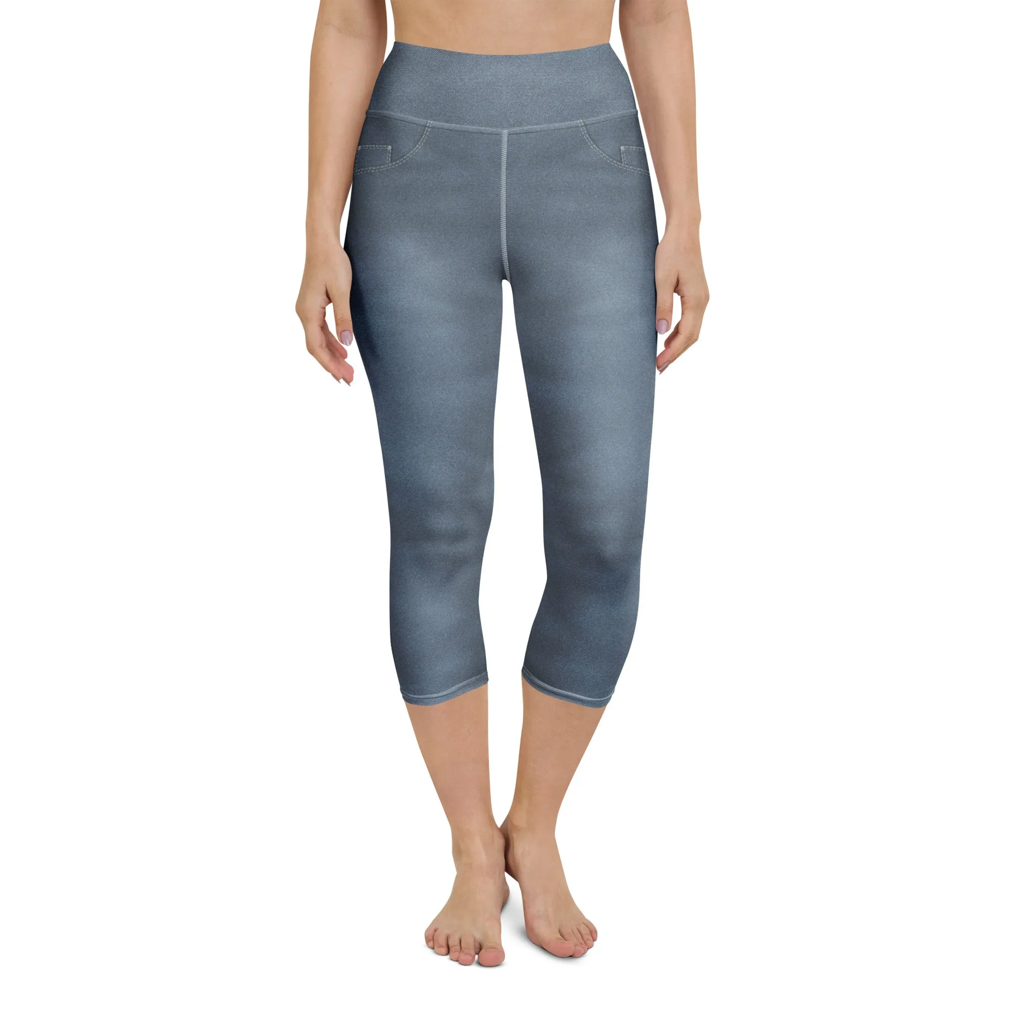 Denim Jeans Style Print Yoga Capris
