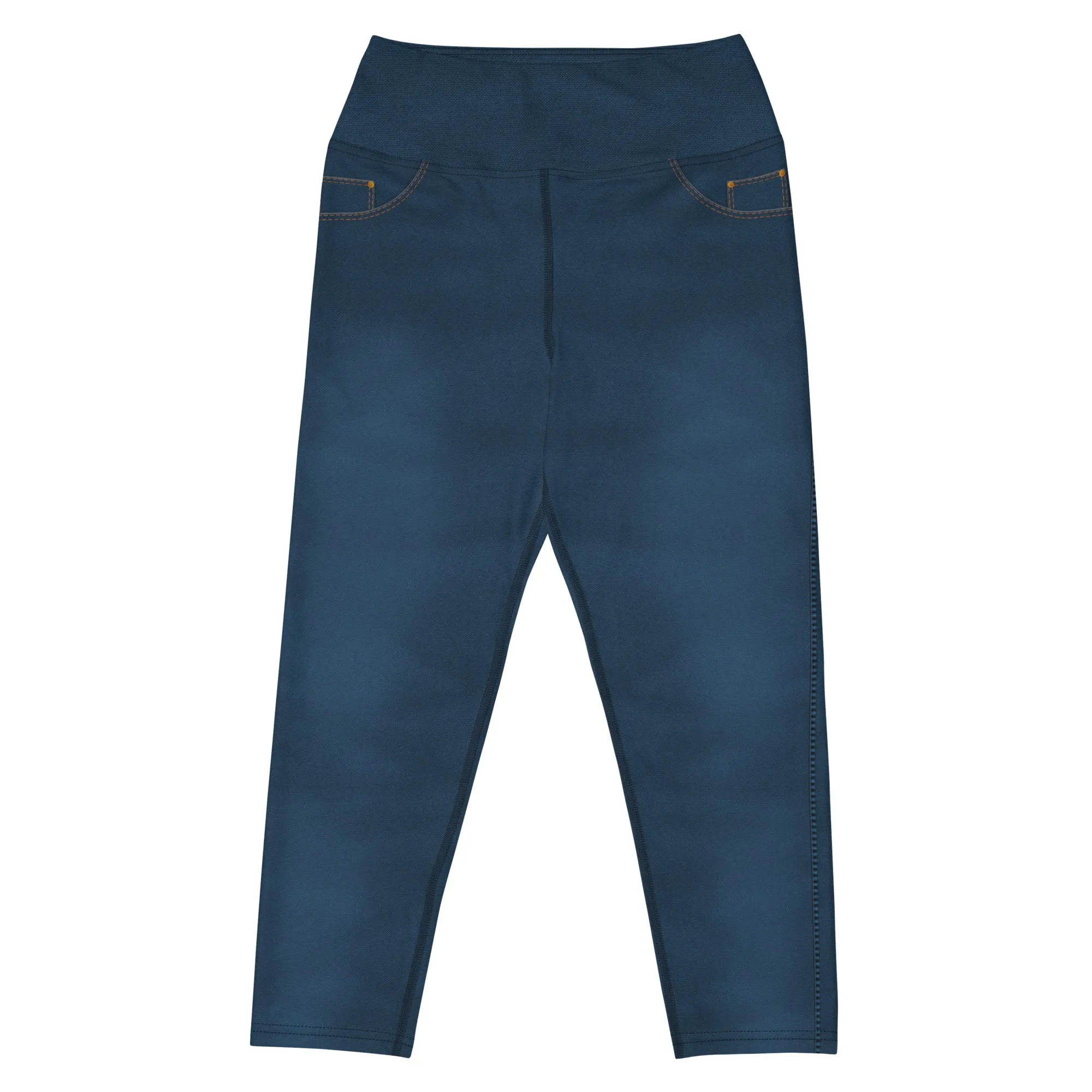 Denim Jeans Style Print Yoga Capris