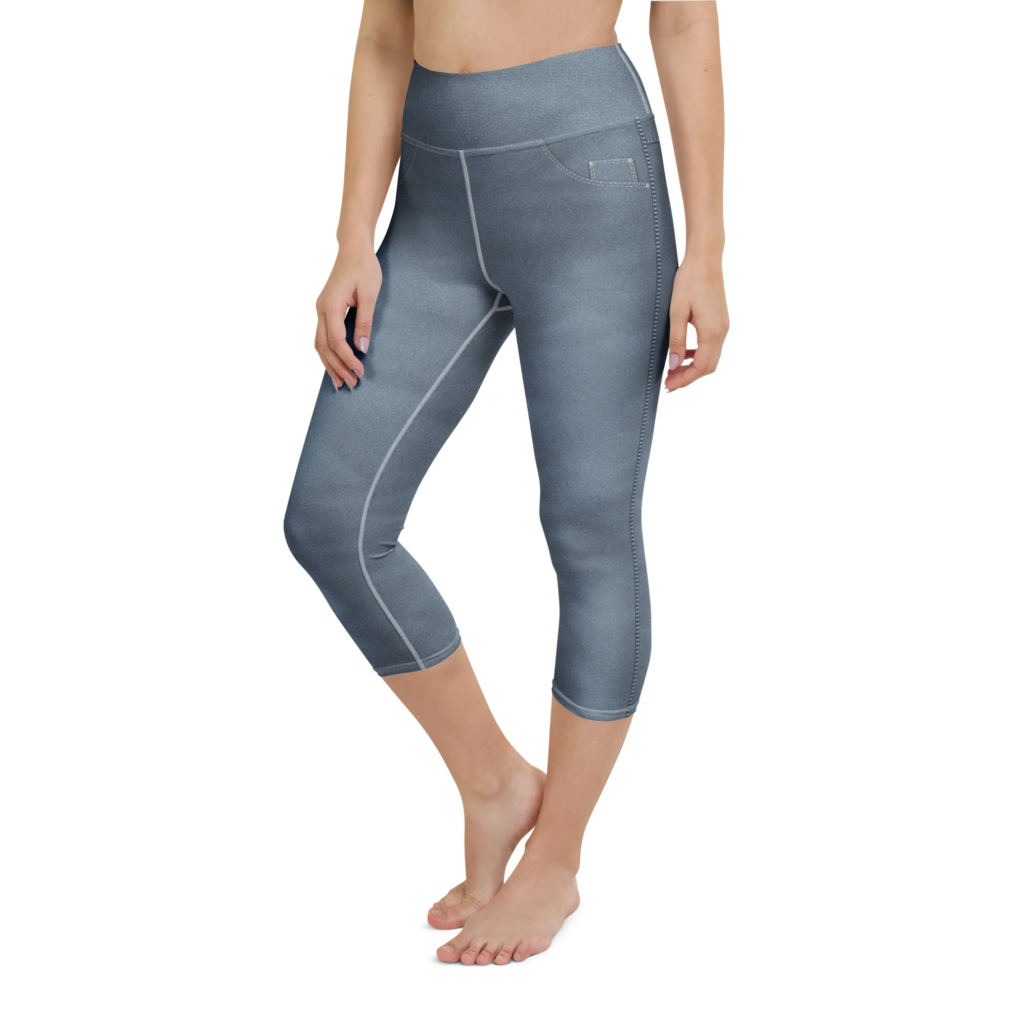 Denim Jeans Style Print Yoga Capris