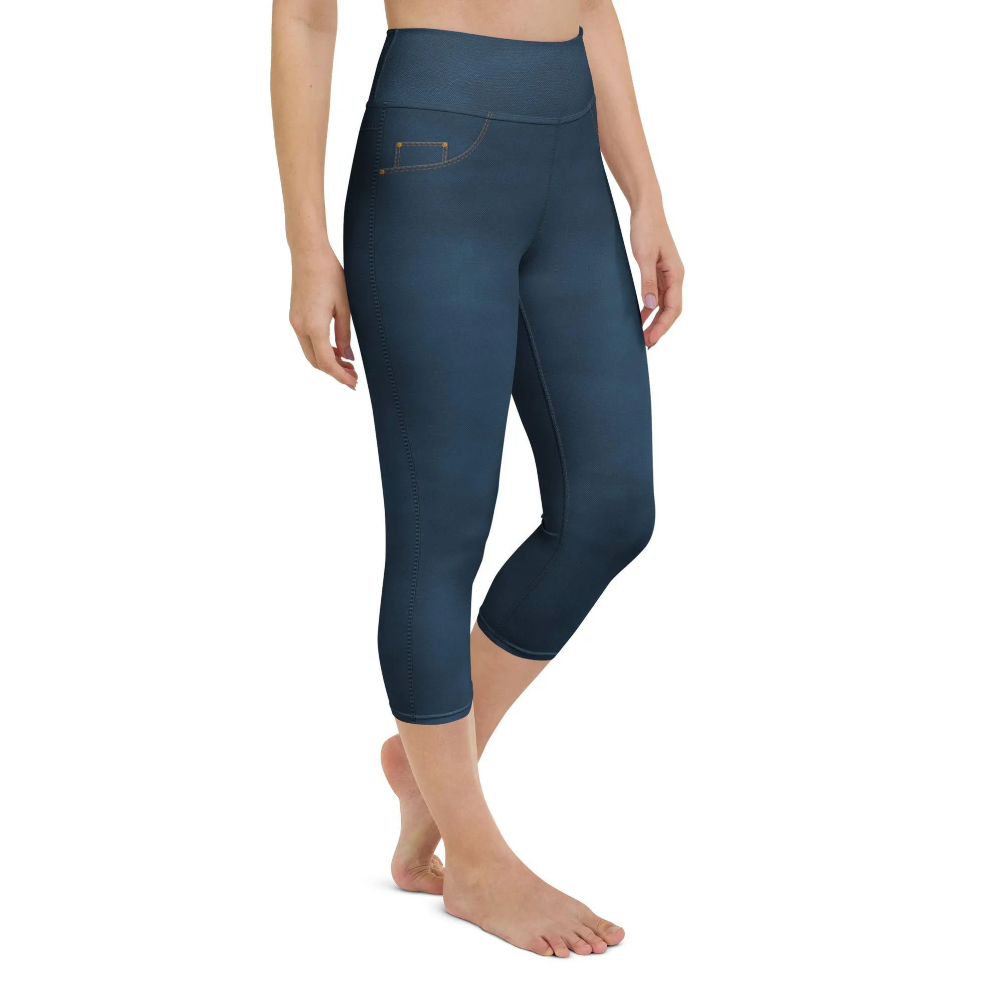 Denim Jeans Style Print Yoga Capris