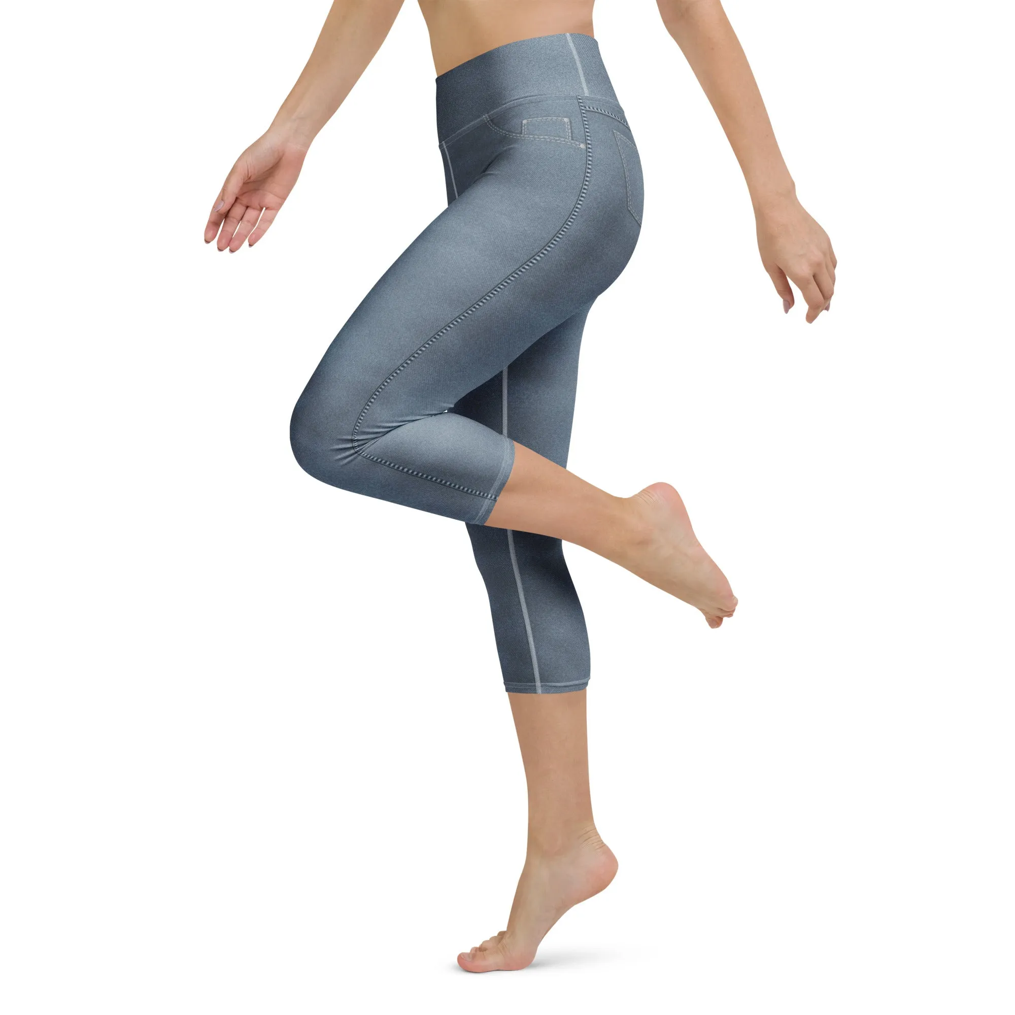 Denim Jeans Style Print Yoga Capris
