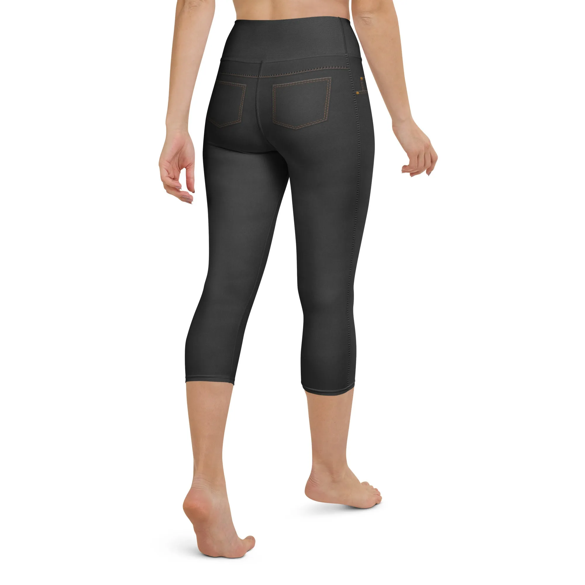 Denim Jeans Style Print Yoga Capris