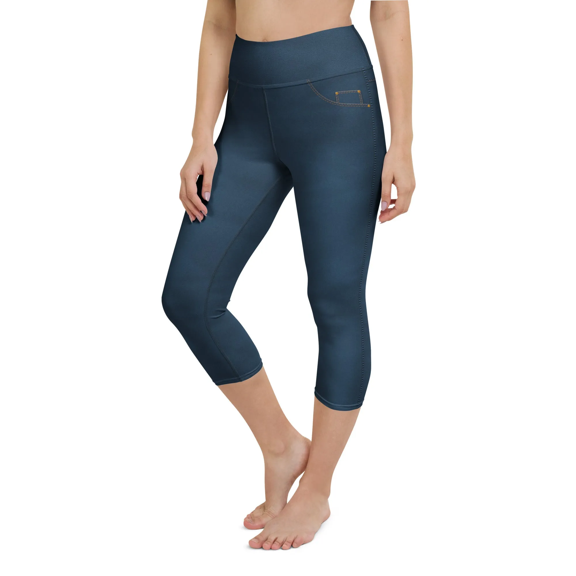 Denim Jeans Style Print Yoga Capris