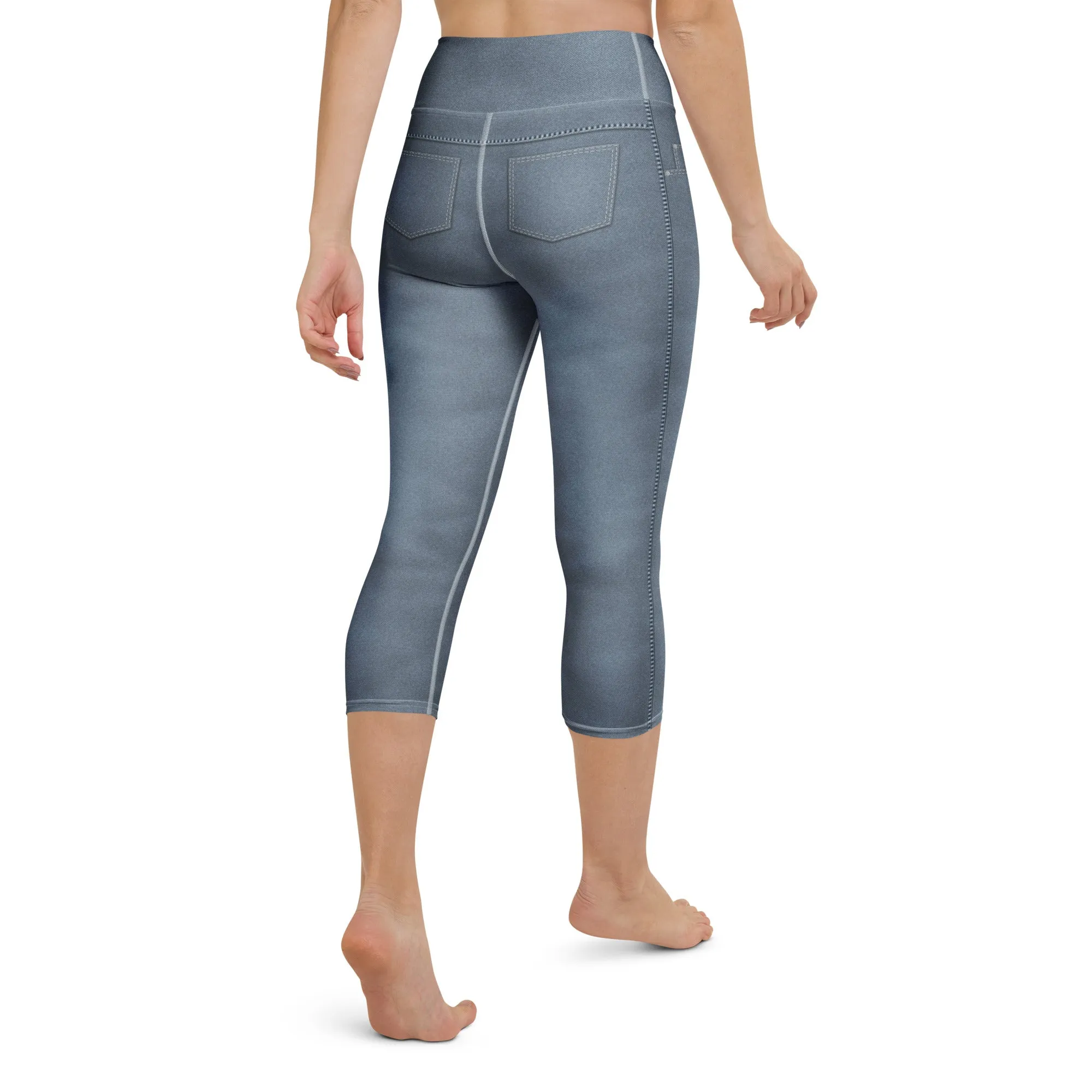 Denim Jeans Style Print Yoga Capris