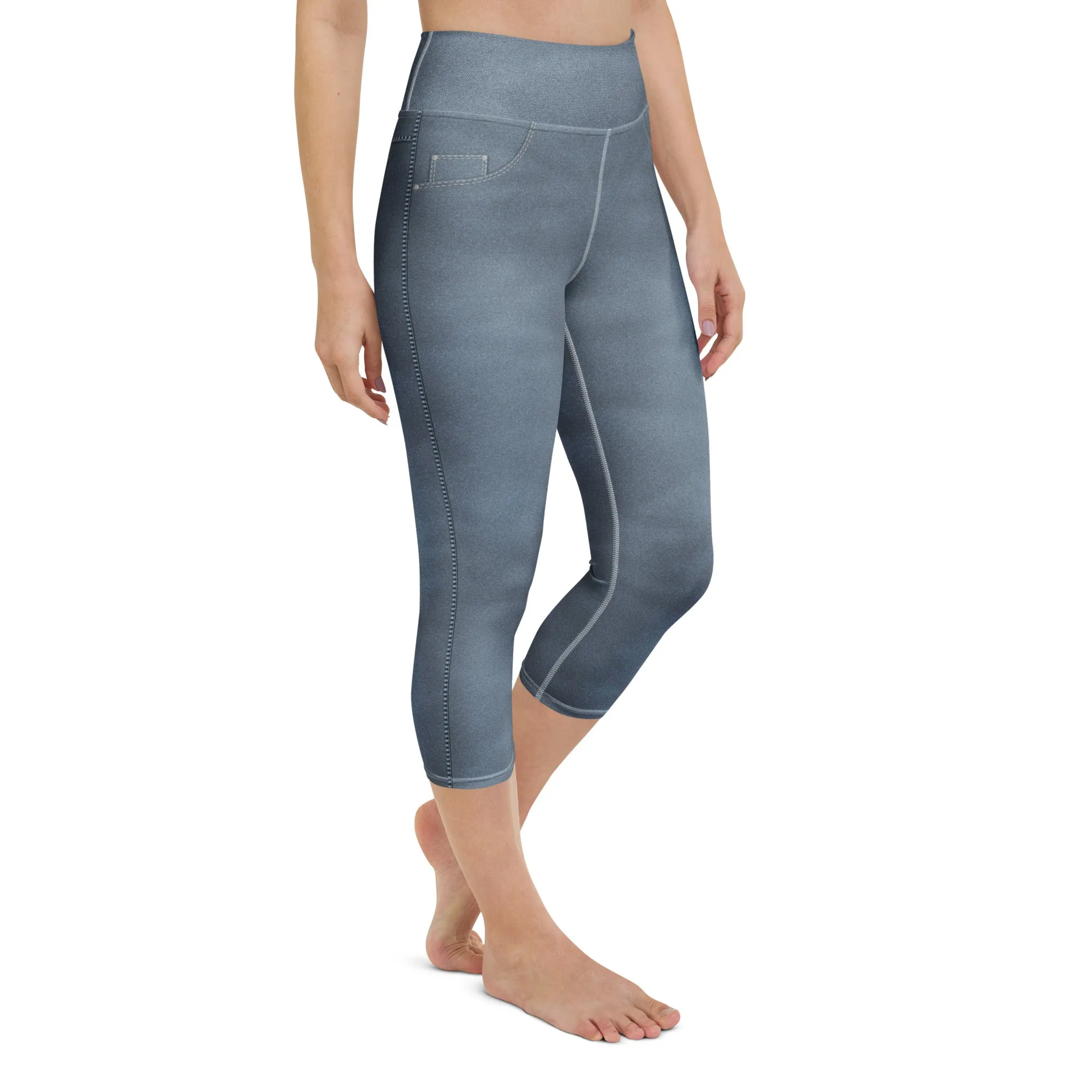 Denim Jeans Style Print Yoga Capris