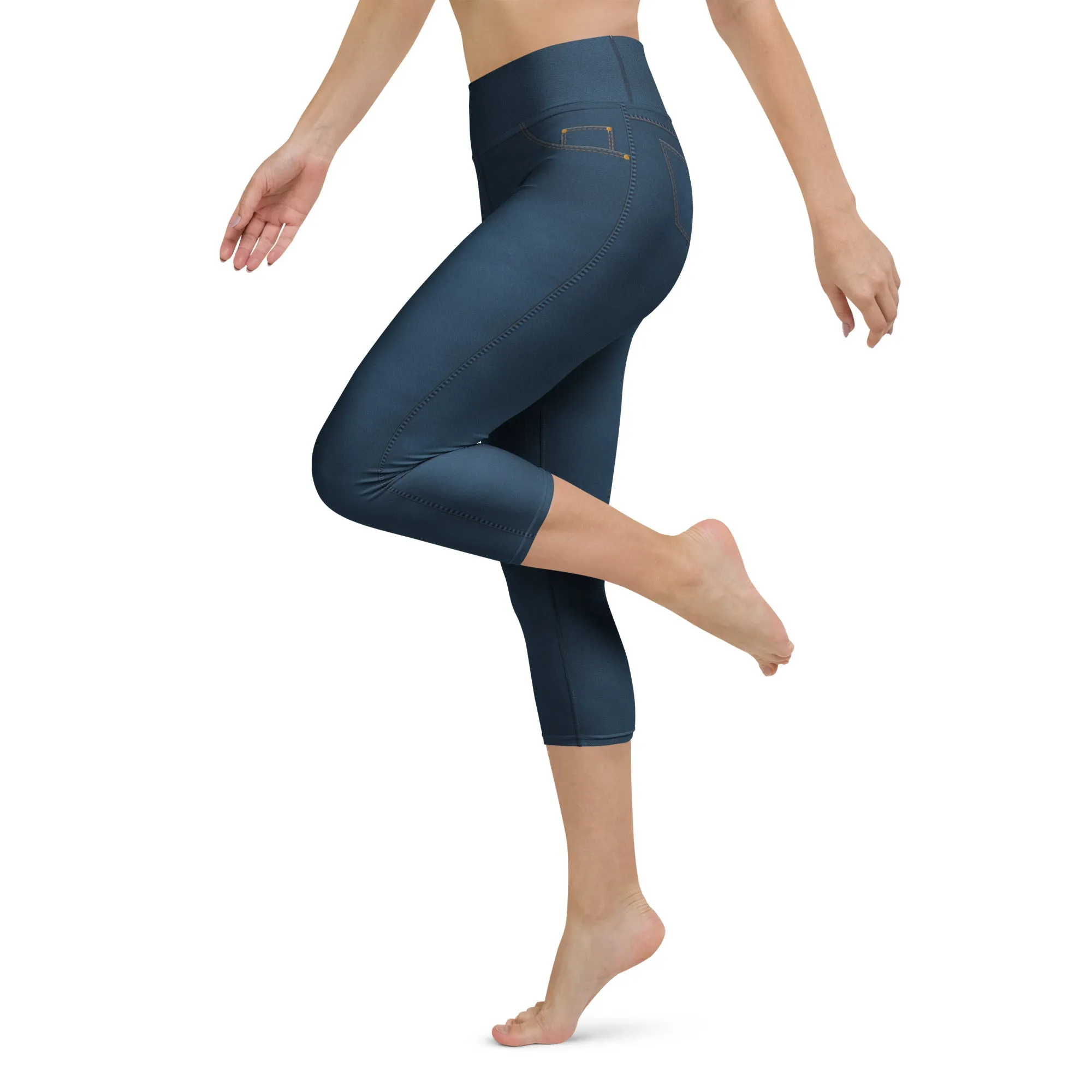Denim Jeans Style Print Yoga Capris