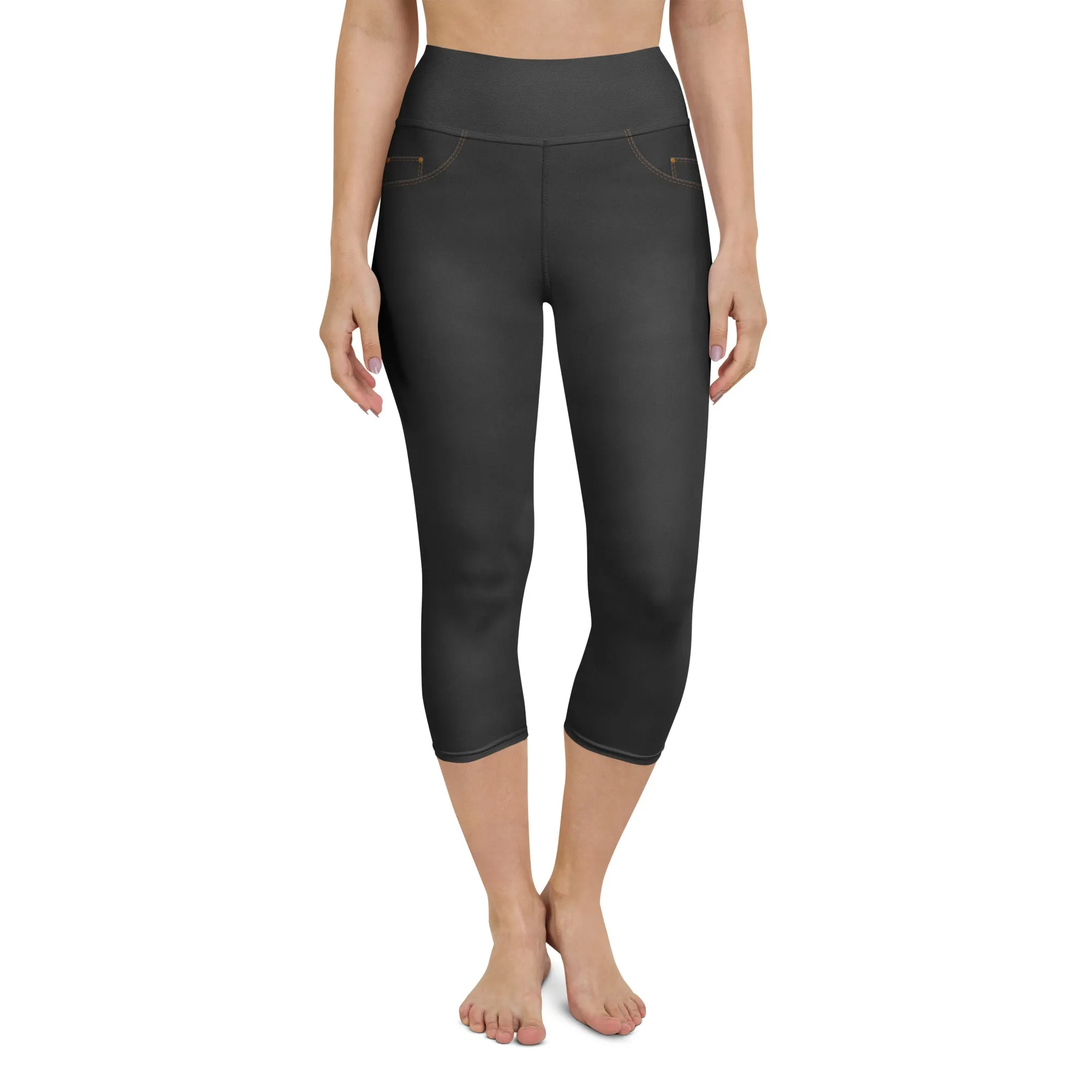 Denim Jeans Style Print Yoga Capris