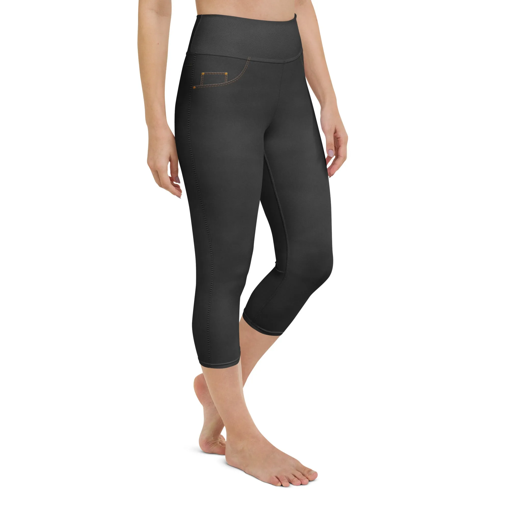Denim Jeans Style Print Yoga Capris