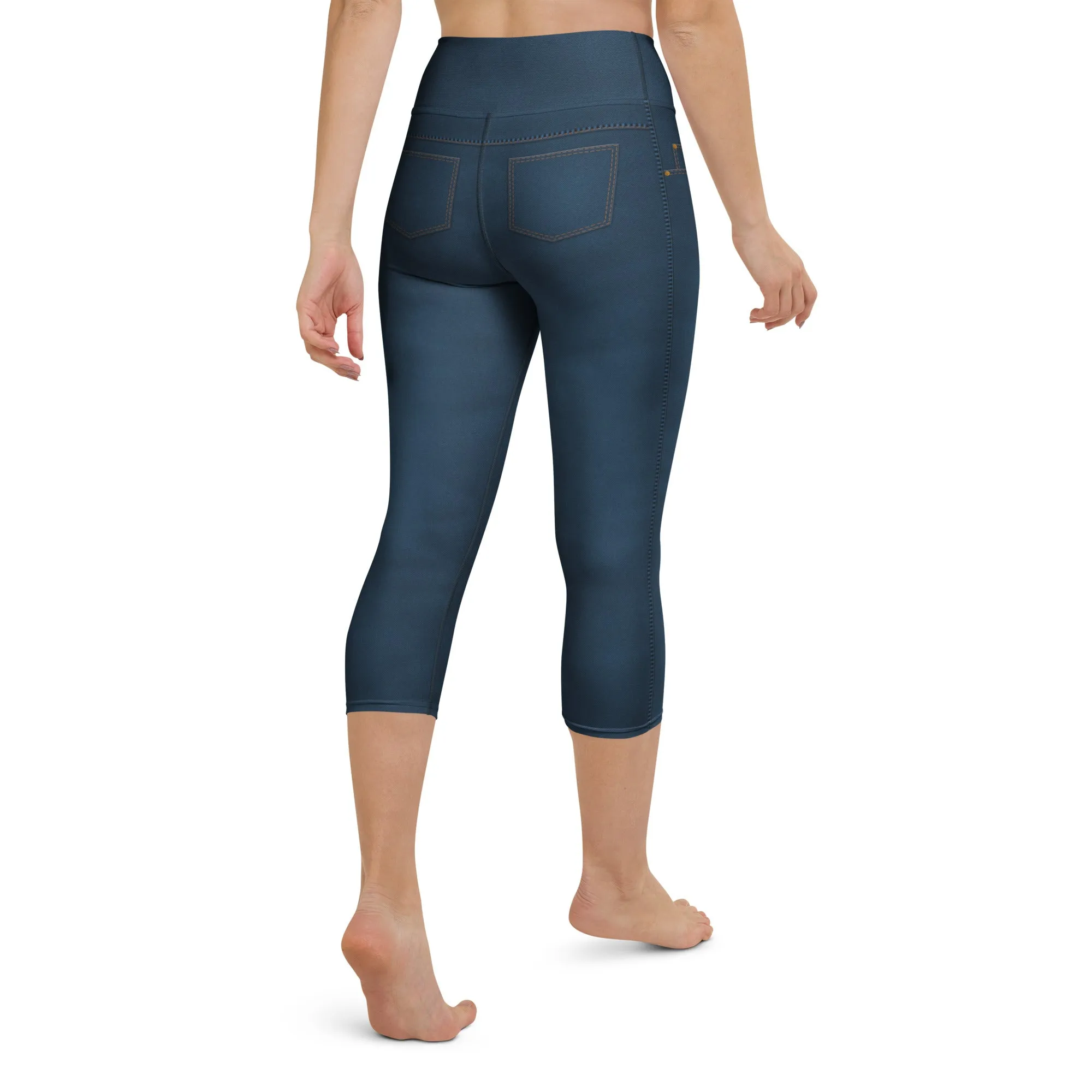 Denim Jeans Style Print Yoga Capris