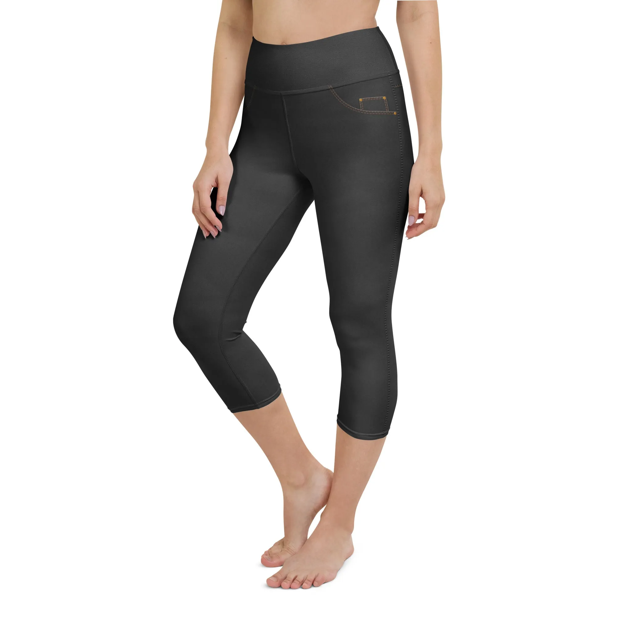 Denim Jeans Style Print Yoga Capris