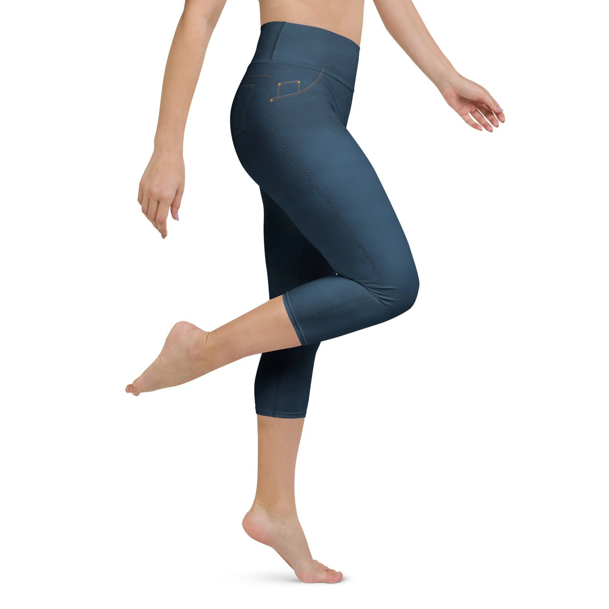 Denim Jeans Style Print Yoga Capris