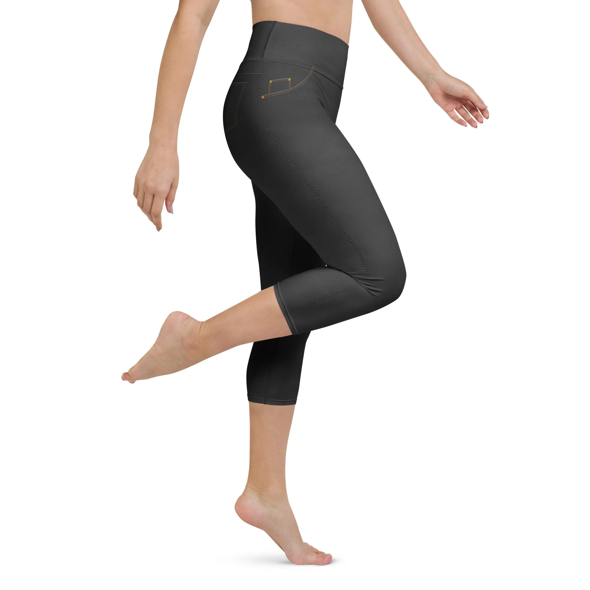 Denim Jeans Style Print Yoga Capris