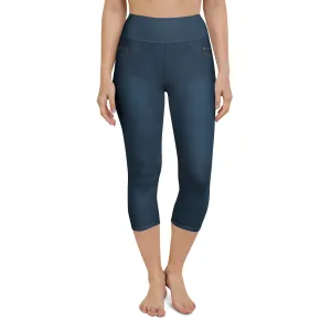 Denim Jeans Style Print Yoga Capris