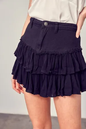 DENIM SKORT WITH SHIRRED CONTOUR DETAIL