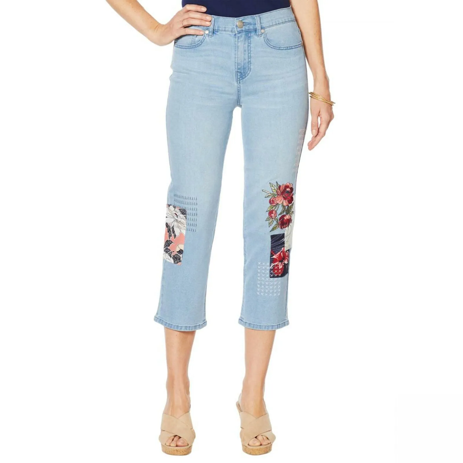 DG2 by Diane Gilman Classic Stretch Embroidered Cropped Jeans Chambray 14
