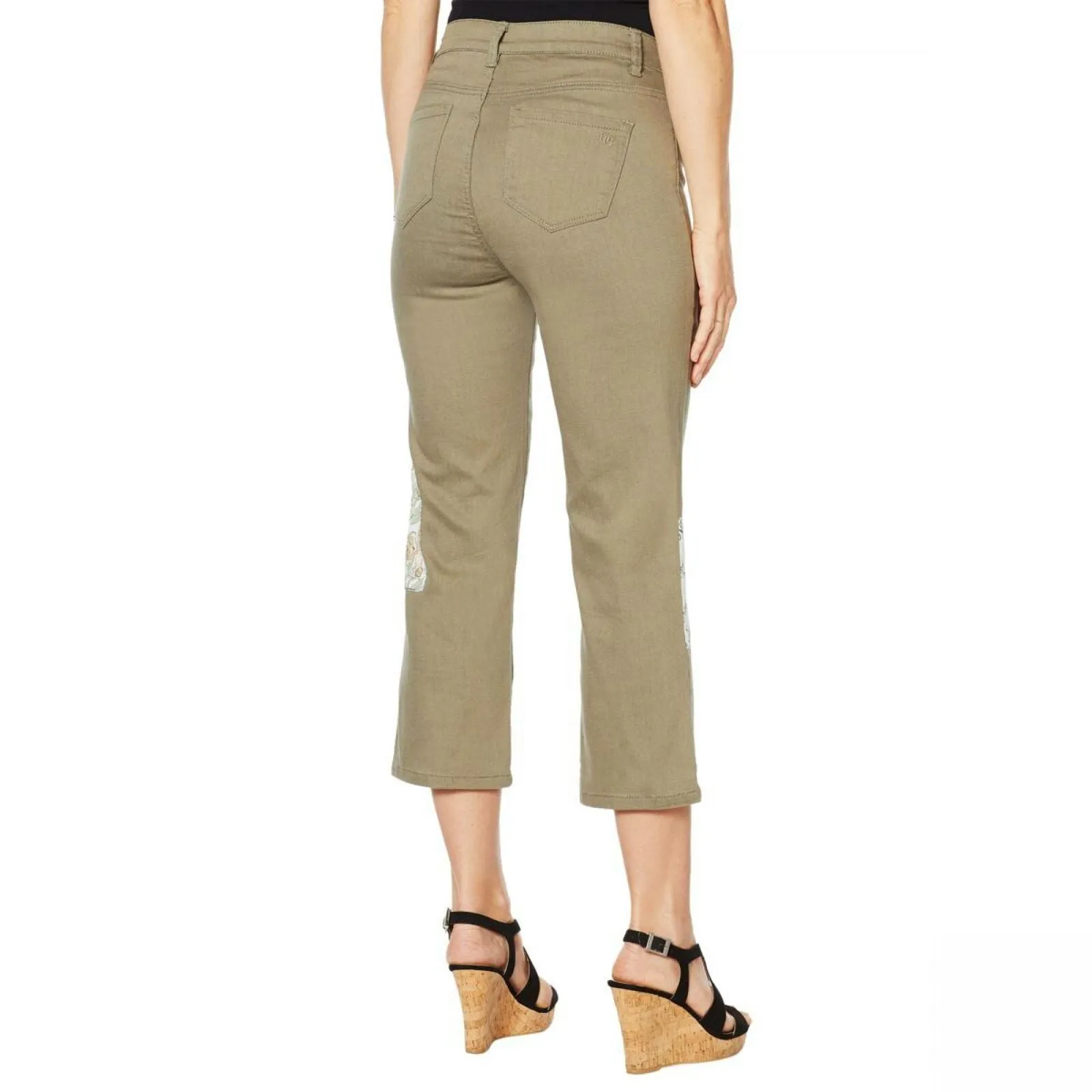DG2 by Diane Gilman Classic Stretch Embroidered Cropped Jeans Olive 4