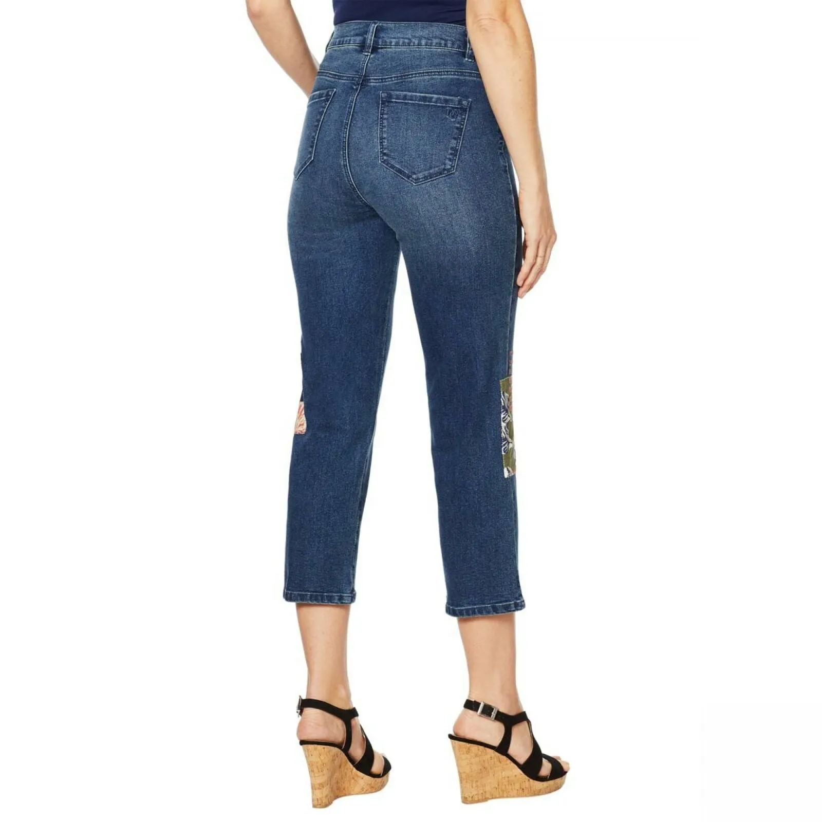 DG2 by Diane Gilman Women's Petite Classic Stretch Embroidered Cropped Jeans