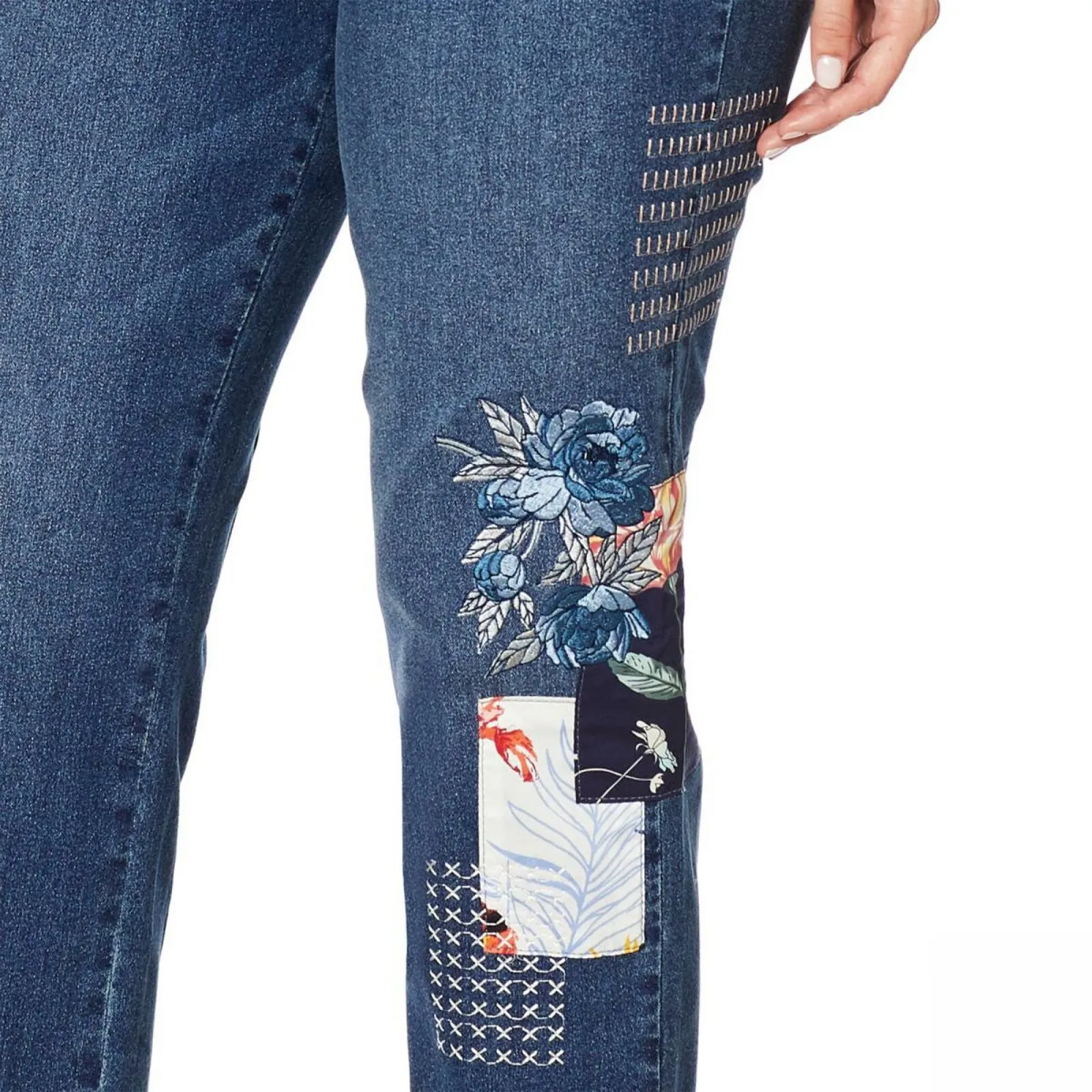 DG2 by Diane Gilman Women's Petite Classic Stretch Embroidered Cropped Jeans