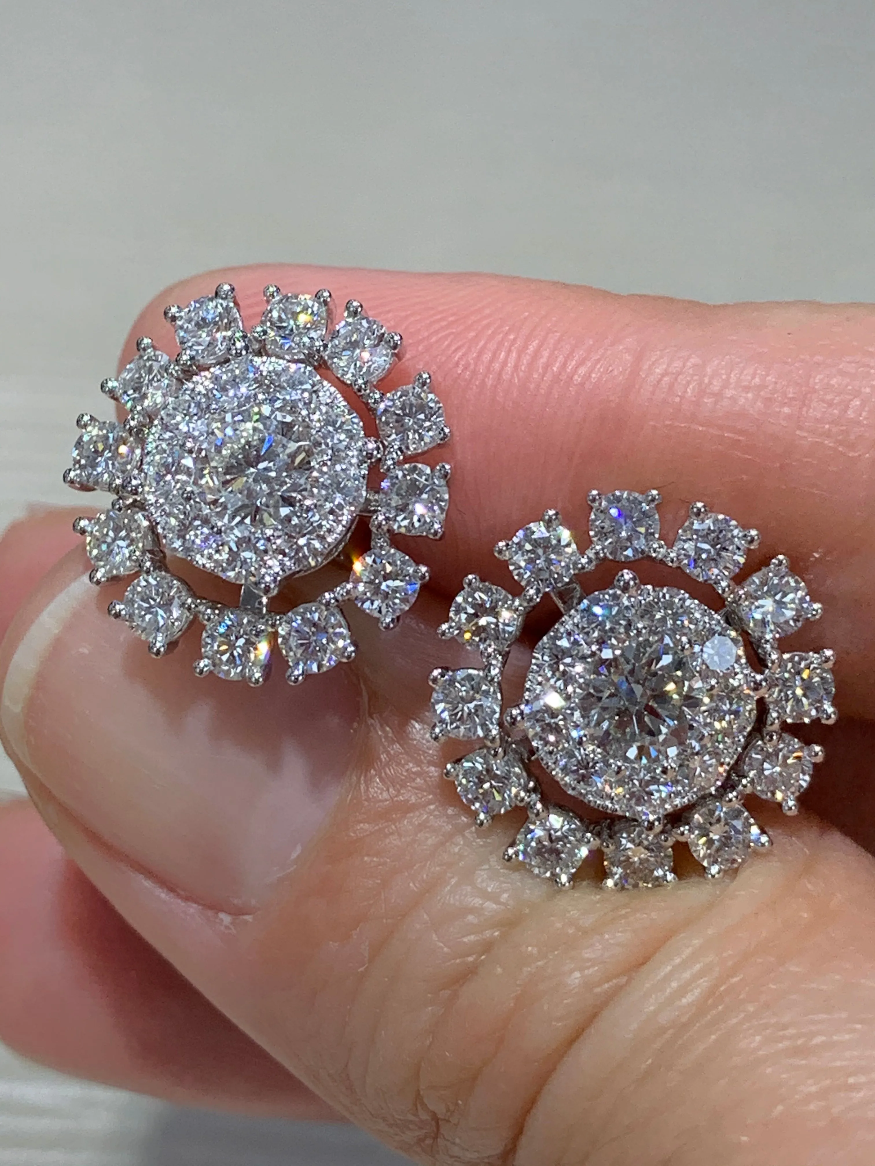 Diamond Invisible Setting Studs with Diamond Earring Jackets