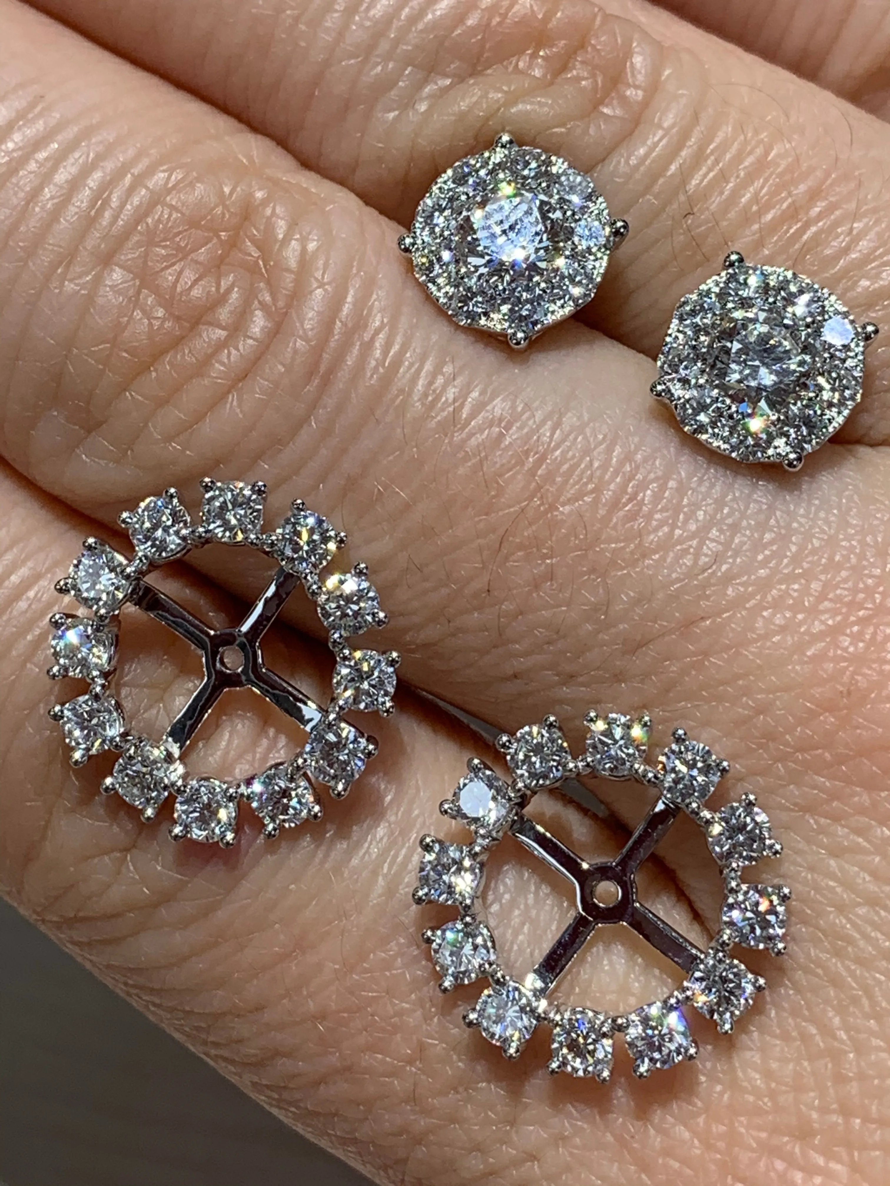 Diamond Invisible Setting Studs with Diamond Earring Jackets