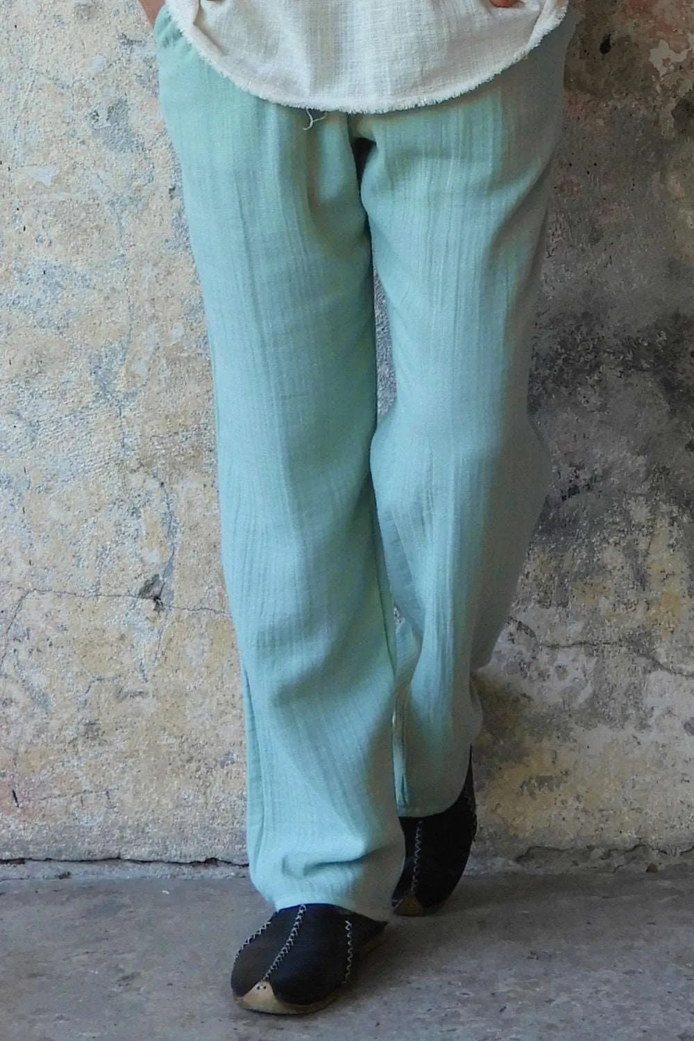 DUNE Organic Gauze Cotton Pants (Army Green, Dusty Mint)