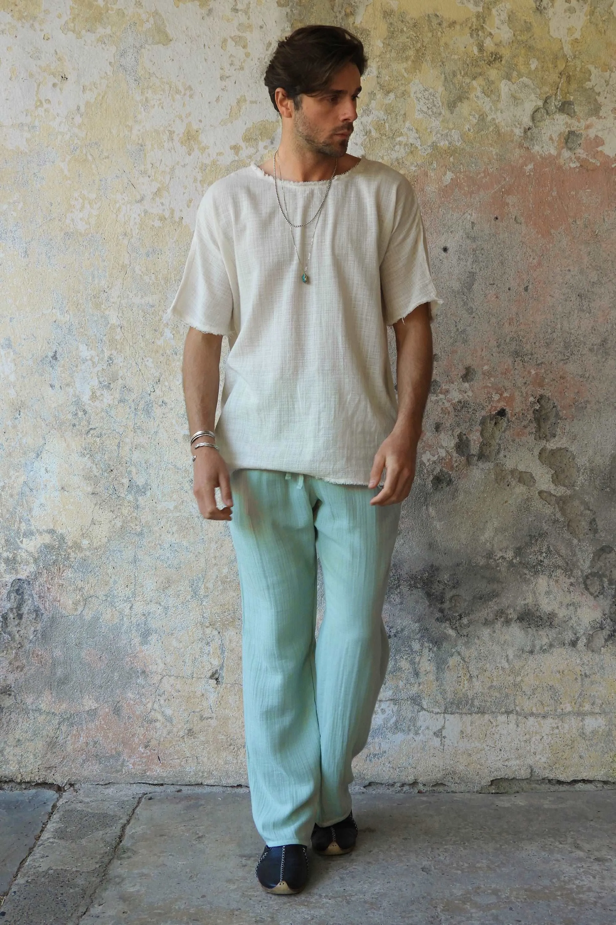DUNE Organic Gauze Cotton Pants (Army Green, Dusty Mint)