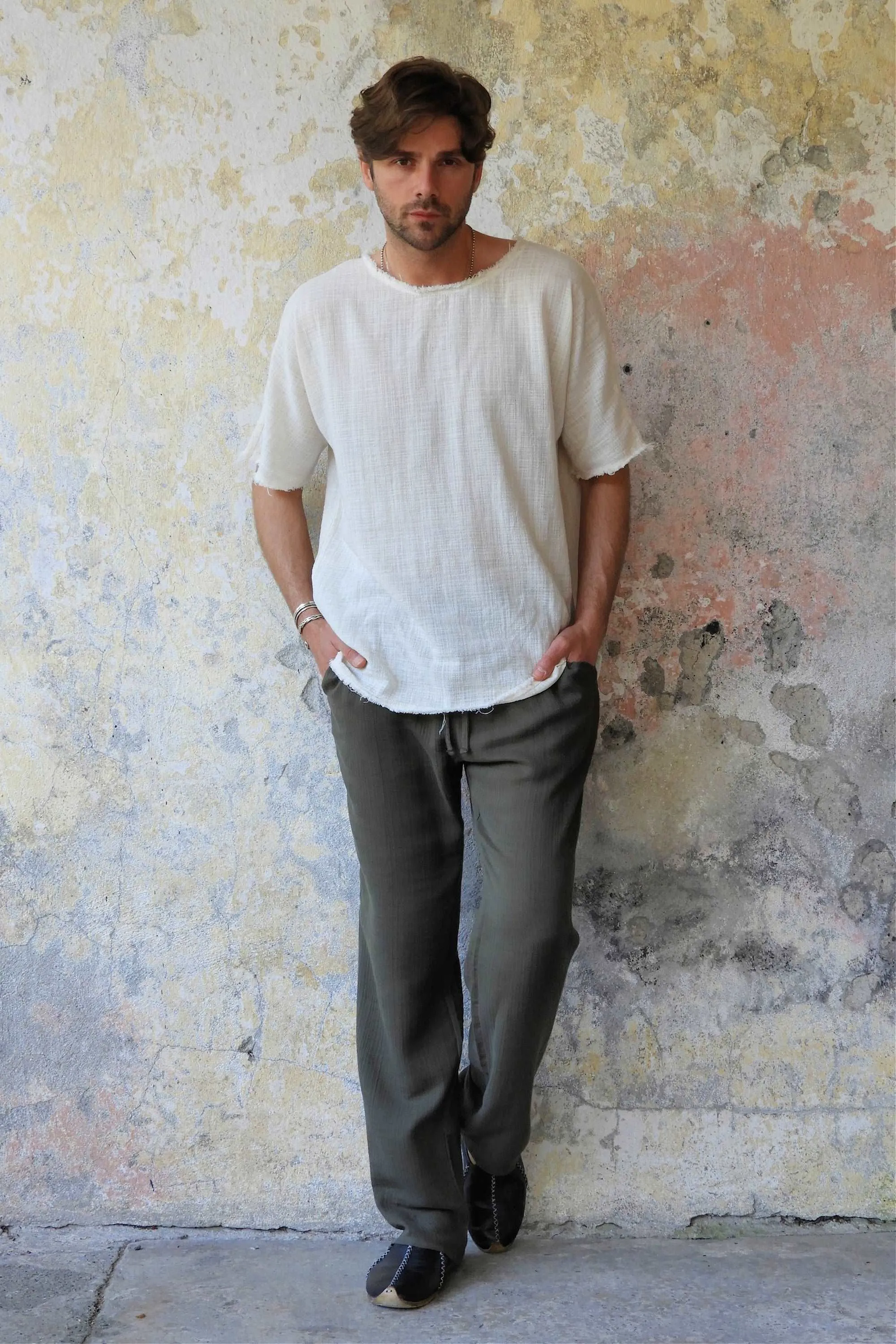 DUNE Organic Gauze Cotton Pants (Army Green, Dusty Mint)