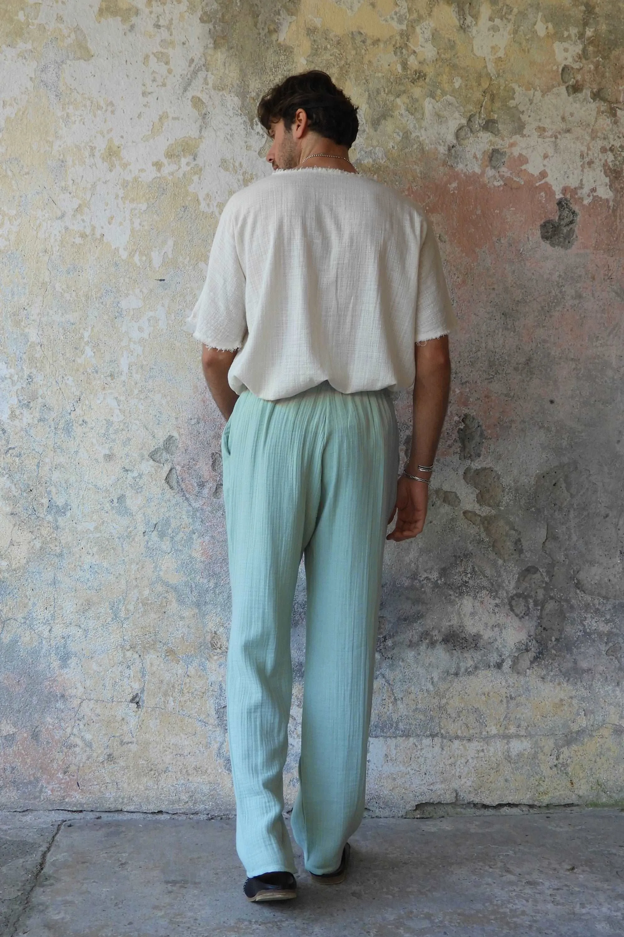 DUNE Organic Gauze Cotton Pants (Army Green, Dusty Mint)