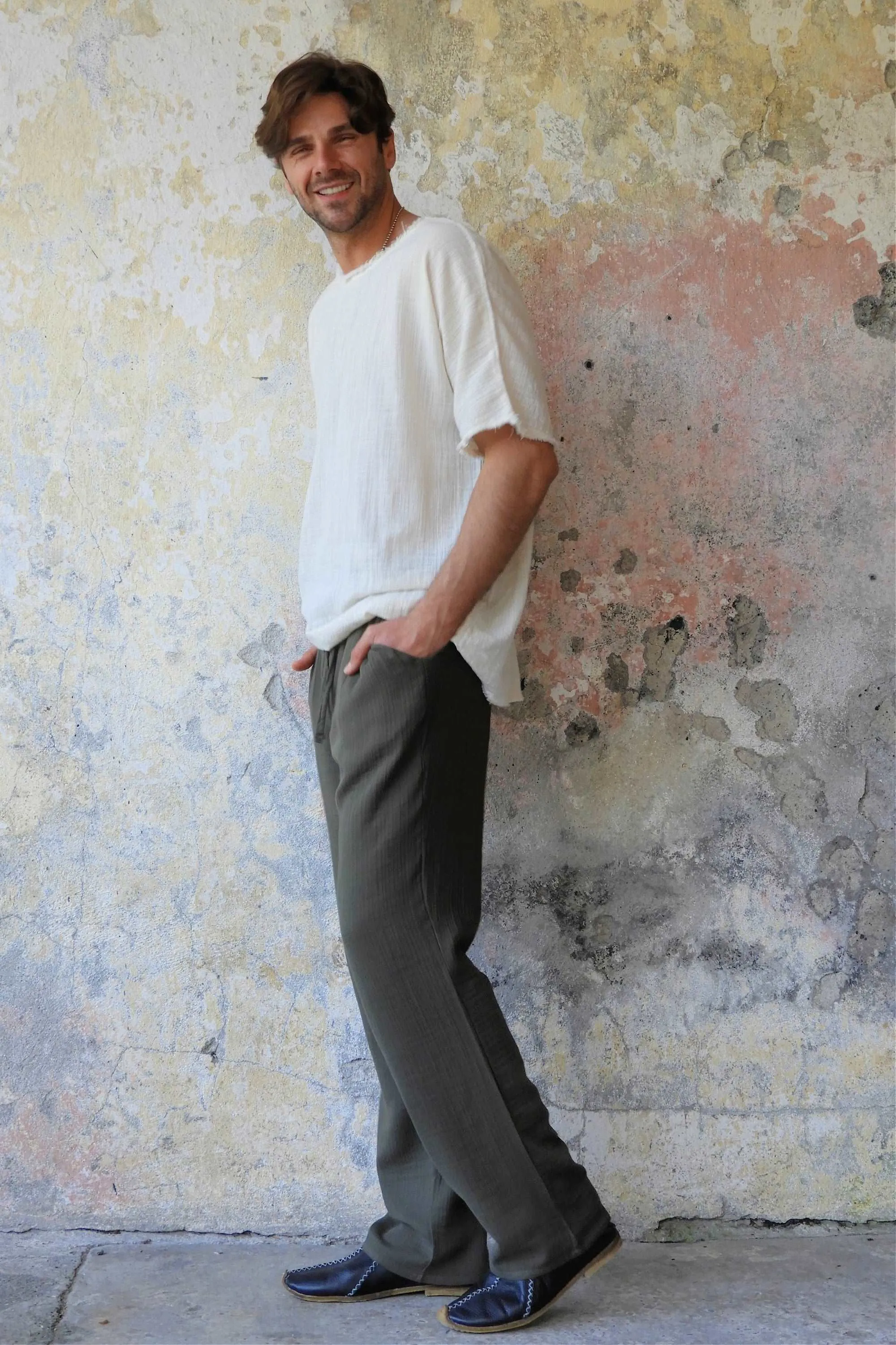 DUNE Organic Gauze Cotton Pants (Army Green, Dusty Mint)