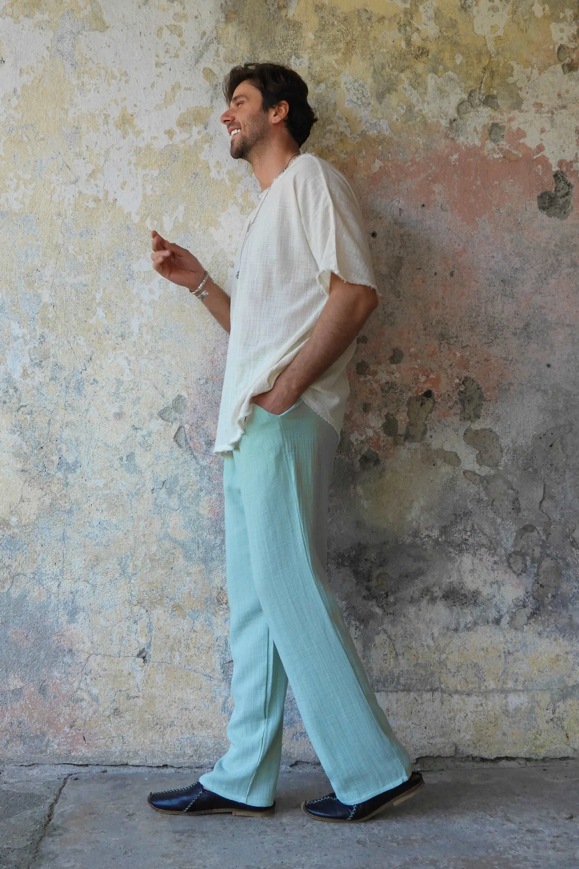 DUNE Organic Gauze Cotton Pants (Army Green, Dusty Mint)