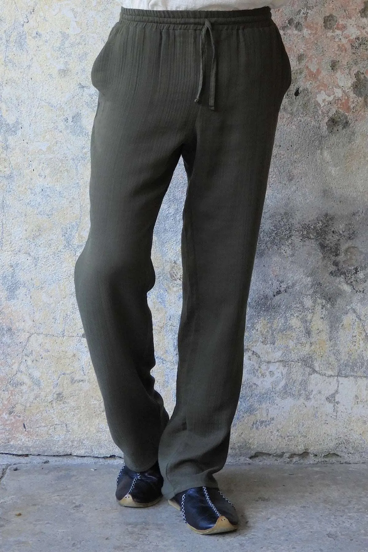 DUNE Organic Gauze Cotton Pants (Army Green, Dusty Mint)