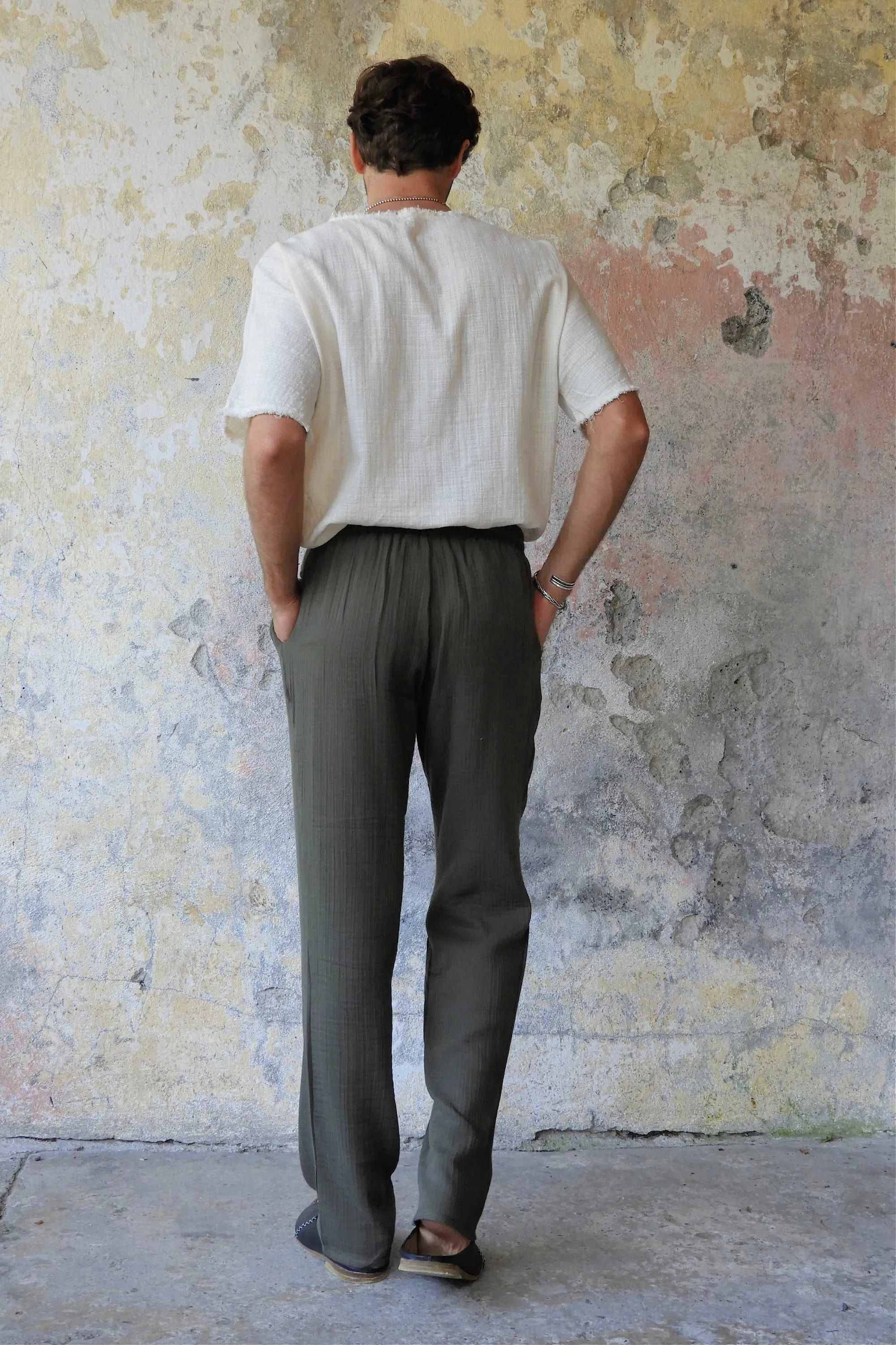 DUNE Organic Gauze Cotton Pants (Army Green, Dusty Mint)