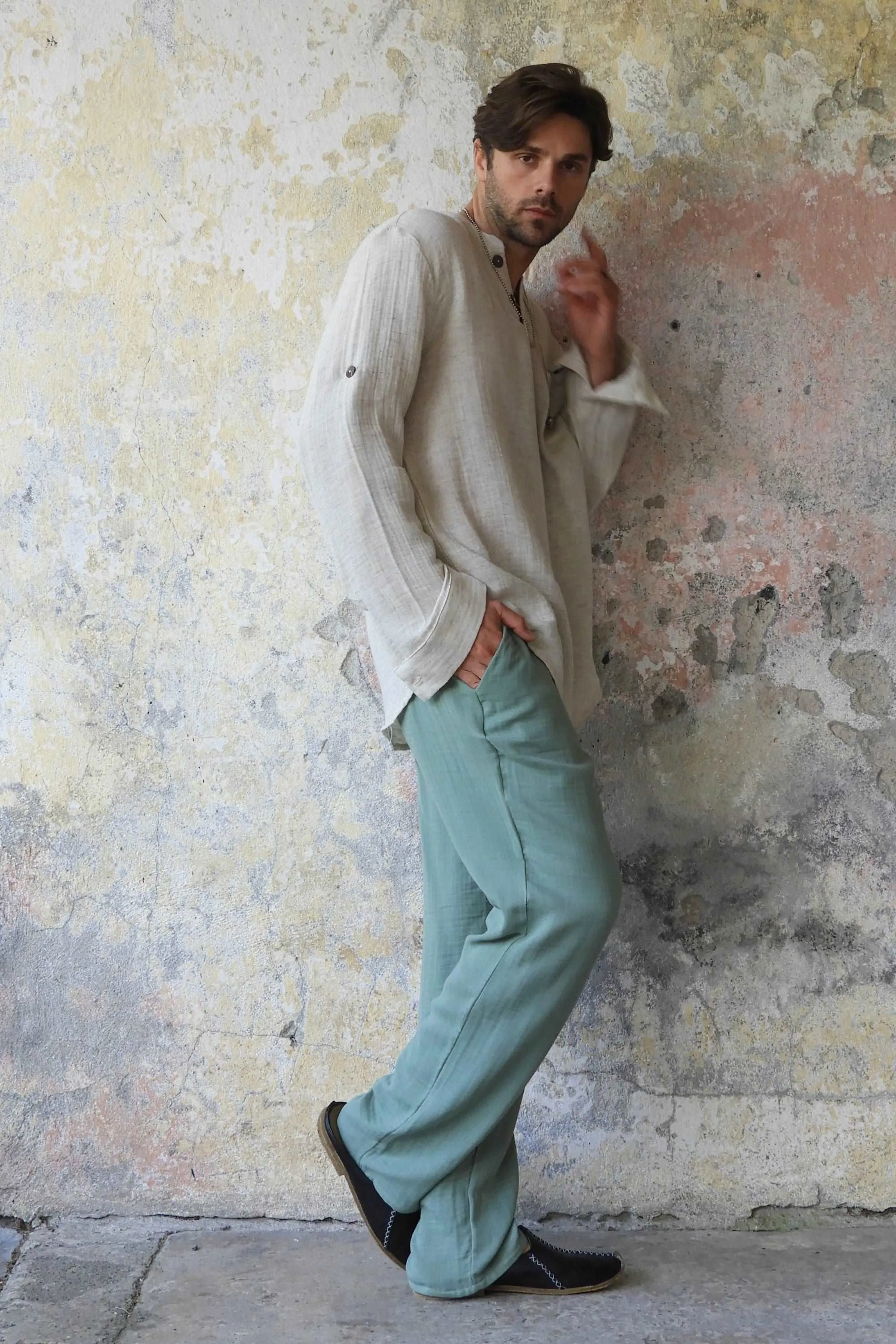 DUNE Organic Gauze Cotton Pants (Black, Sage Green)