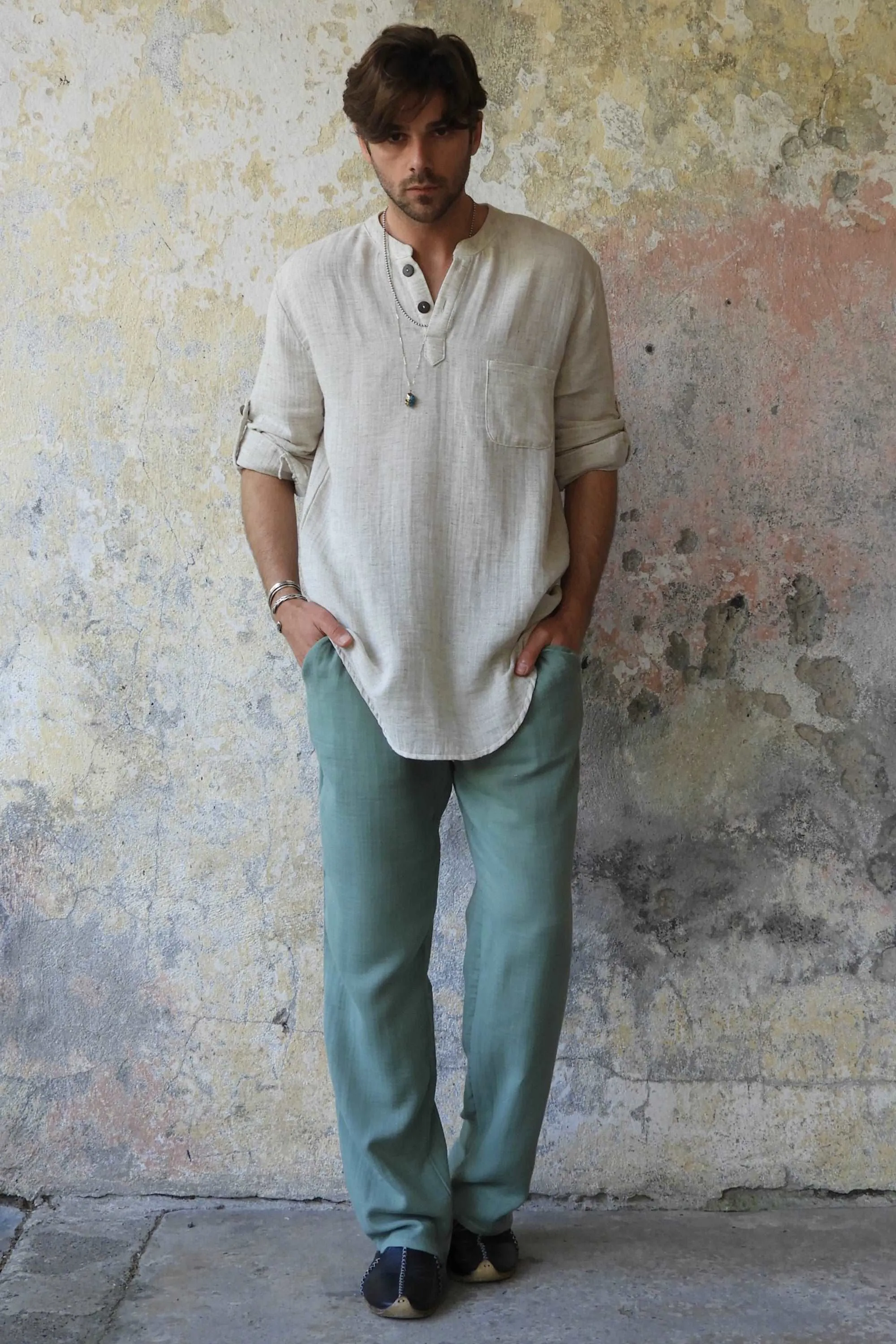 DUNE Organic Gauze Cotton Pants (Black, Sage Green)