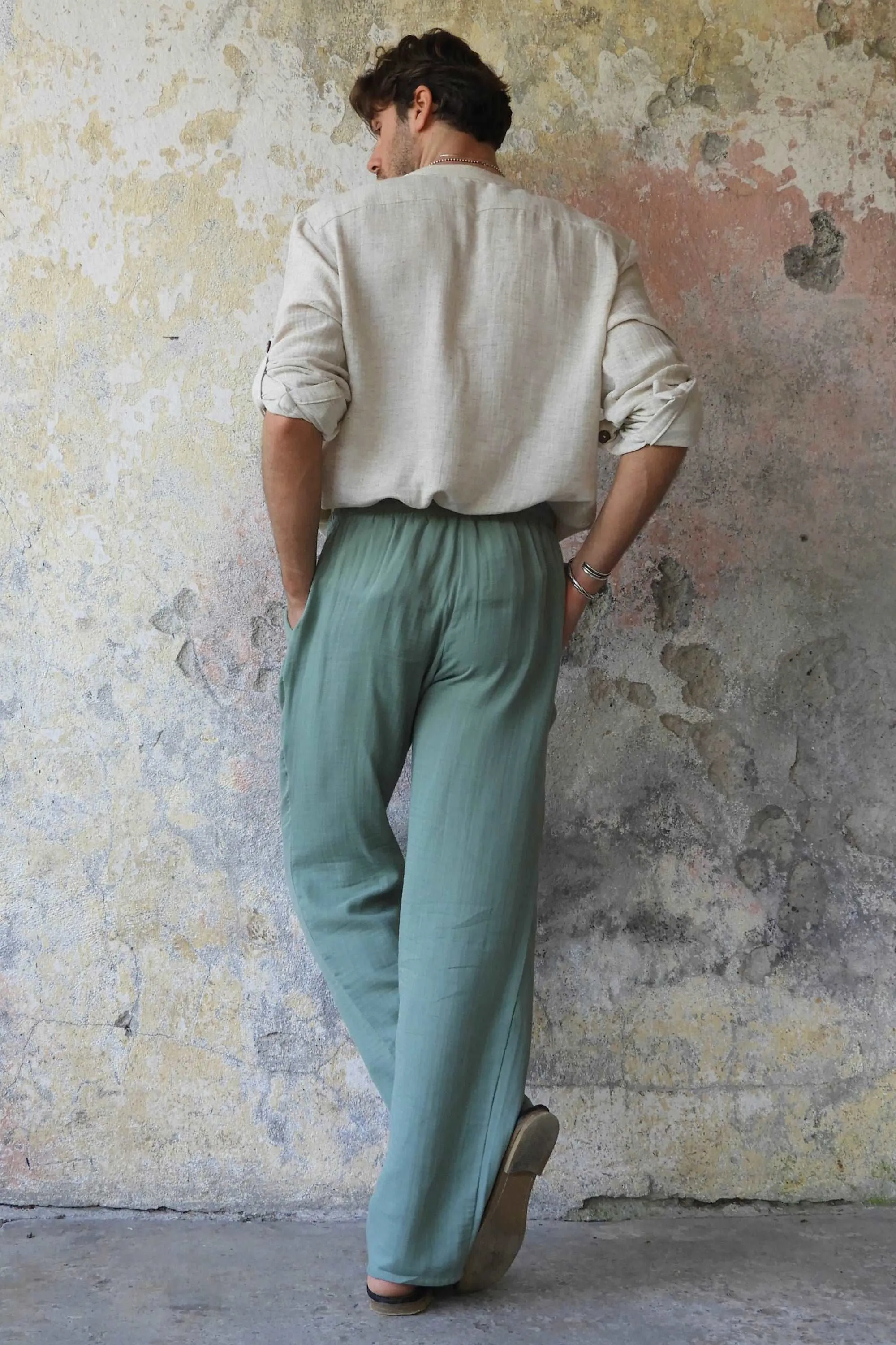 DUNE Organic Gauze Cotton Pants (Black, Sage Green)